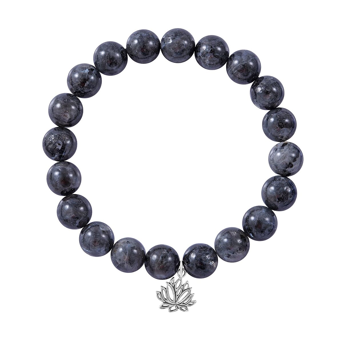 Black Labradorite Beaded Stretch Bracelet with Rose Charm in Sterling Silver 140.00 ctw image number 0