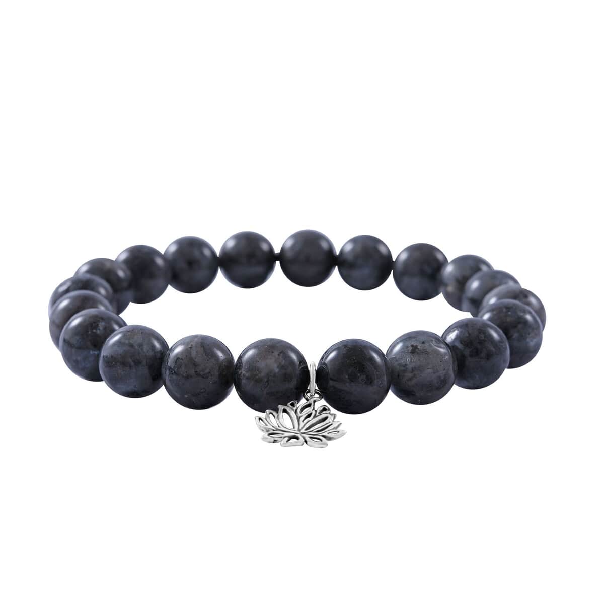 Black Labradorite Beaded Stretch Bracelet with Rose Charm in Sterling Silver 140.00 ctw image number 2