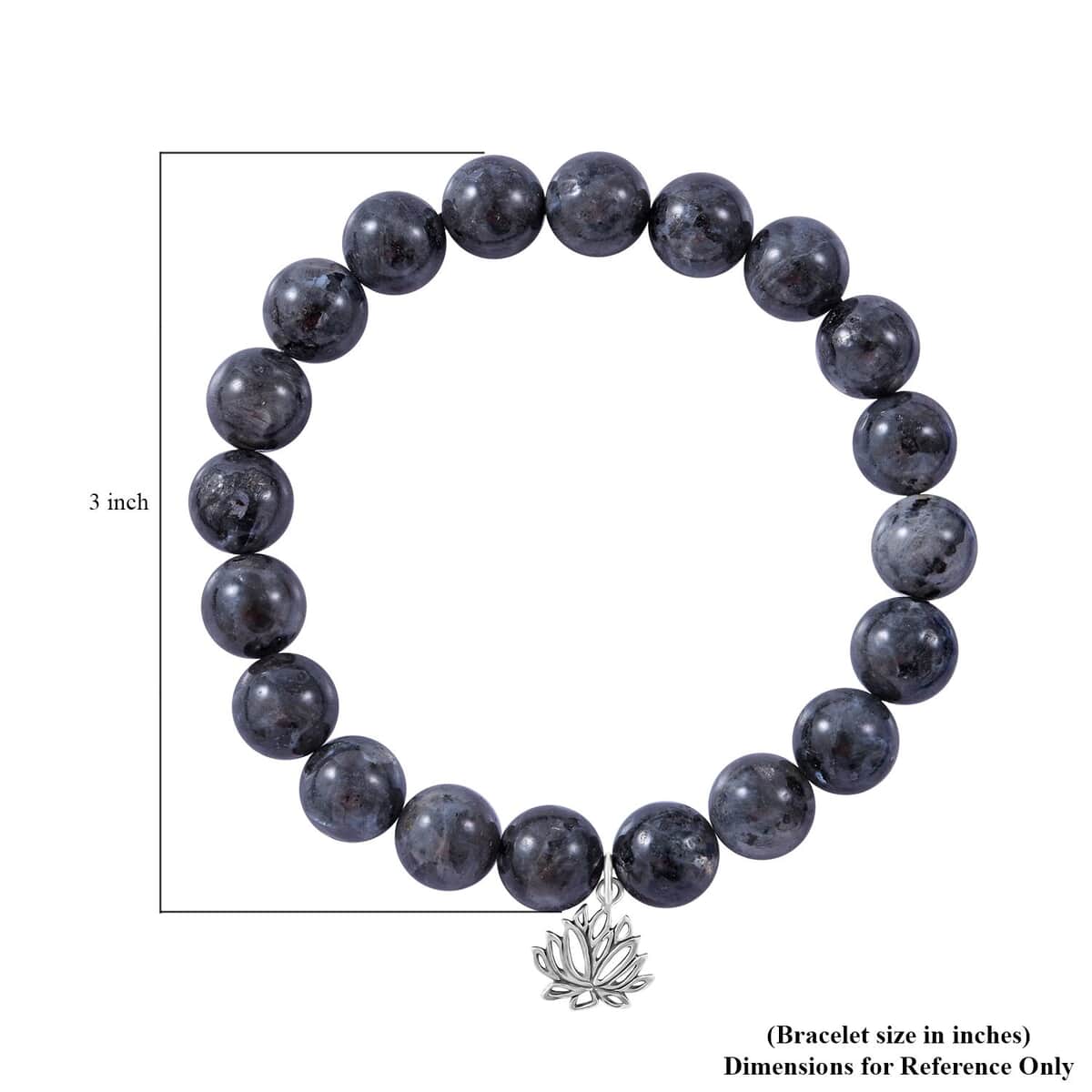 Black Labradorite Beaded Stretch Bracelet with Rose Charm in Sterling Silver 140.00 ctw image number 4
