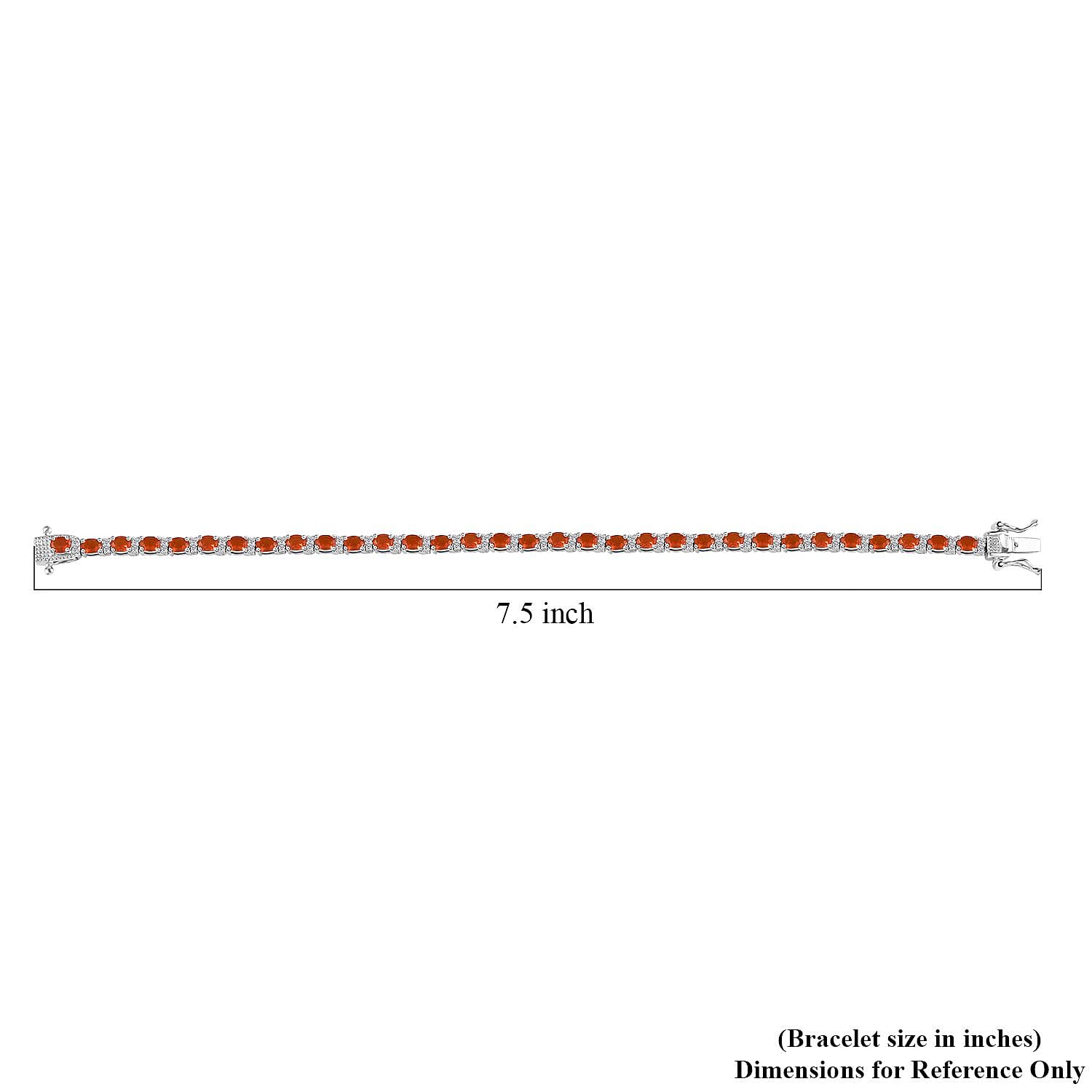 Crimson Fire Opal and White Zircon Tennis Bracelet in Platinum Over Sterling Silver (7.25 In) 4.65 ctw