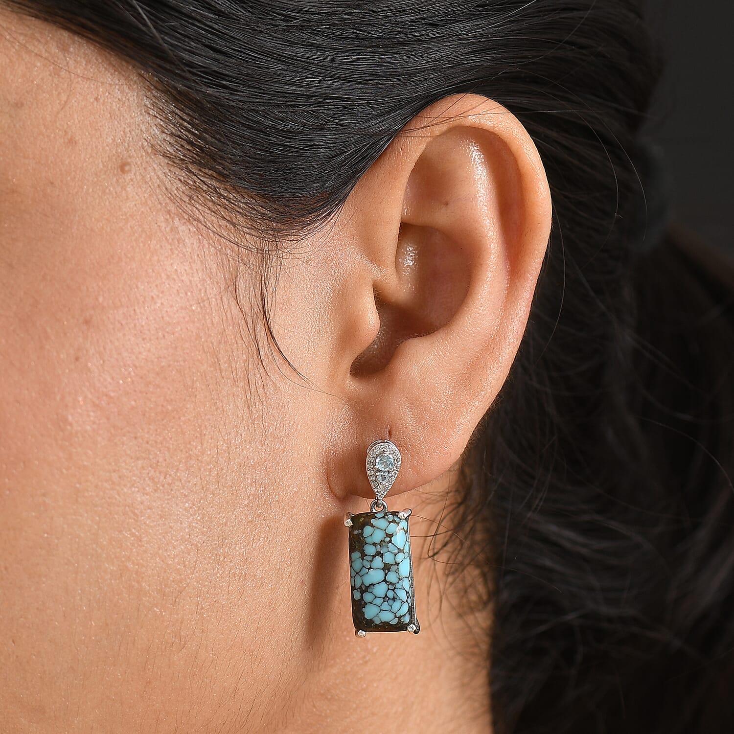 Premium Blue Moon Turquoise and Multi Gemstone 16.40 ctw Earrings in Rhodium Over Sterling Silver