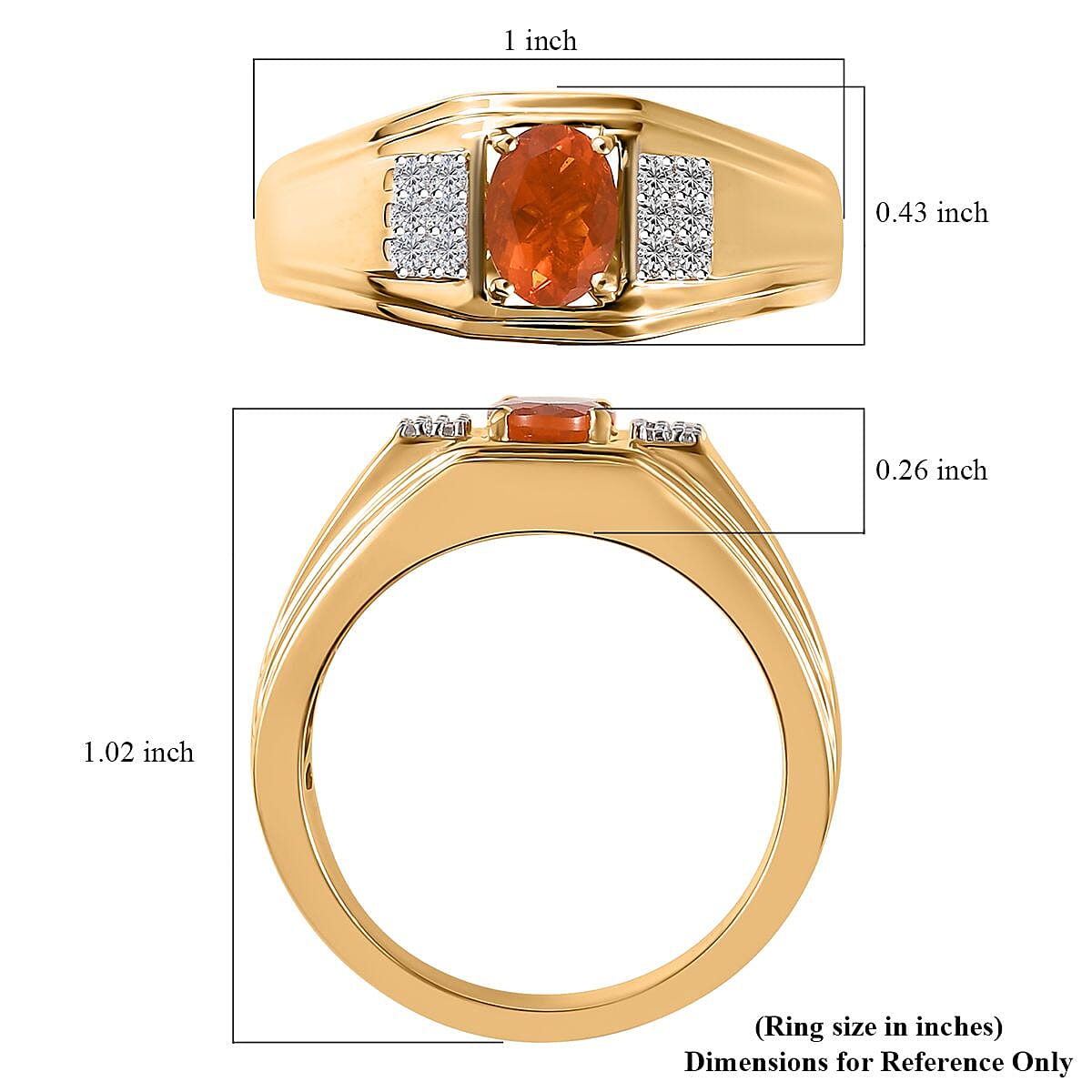 Crimson Fire Opal and White Zircon Men's Ring in Vermeil Yellow Gold Over Sterling Silver (Size 10.0) 0.65 ctw