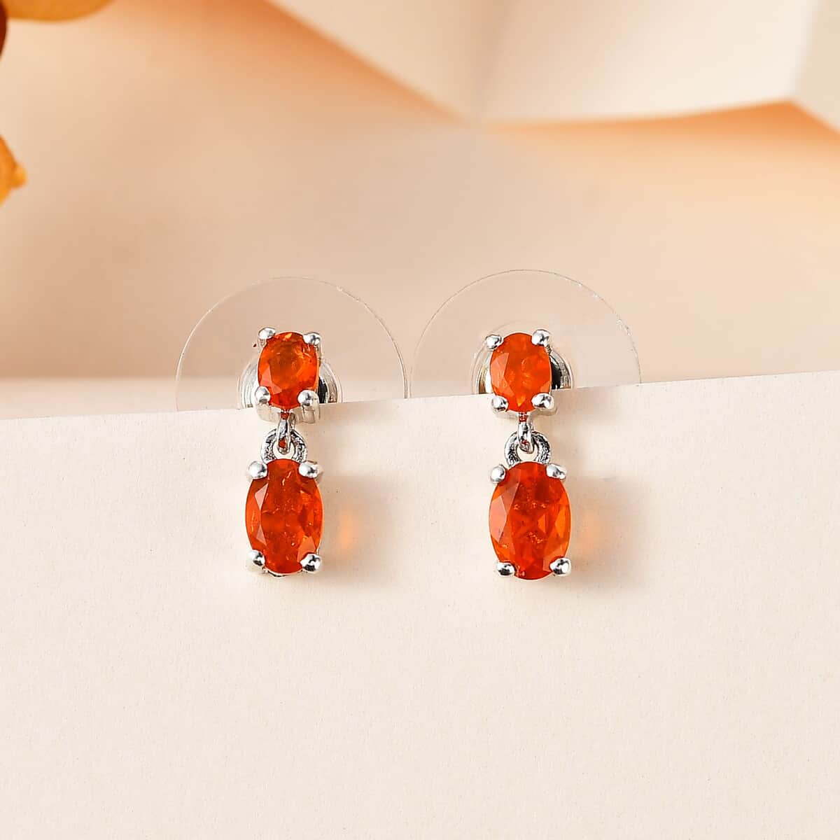Crimson Fire Opal Dangle Earrings in Platinum Over Sterling Silver 0.85 ctw image number 1