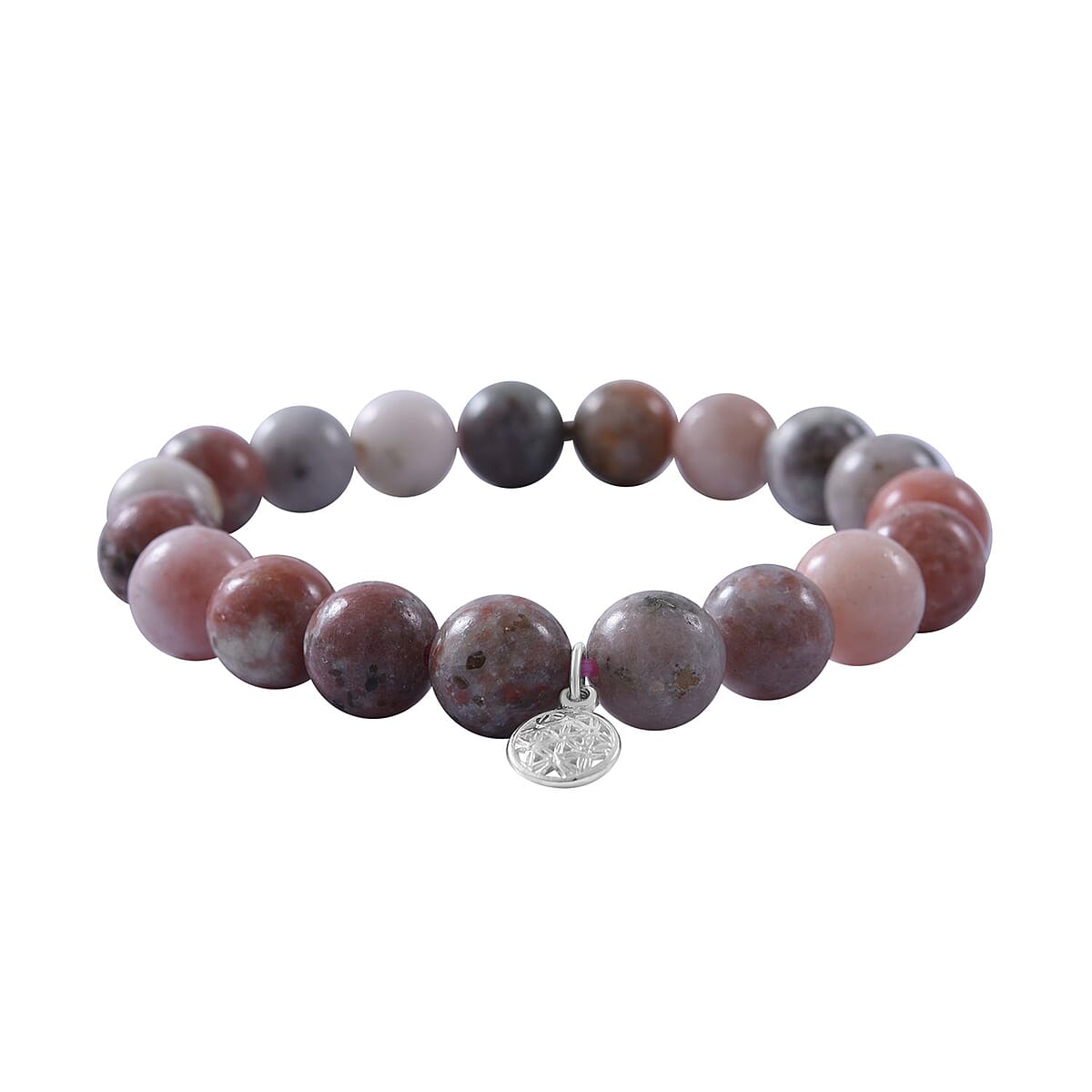 Multi Color Jasper Beaded Stretch Bracelet with Charm in Sterling Silver 150.00 ctw image number 2