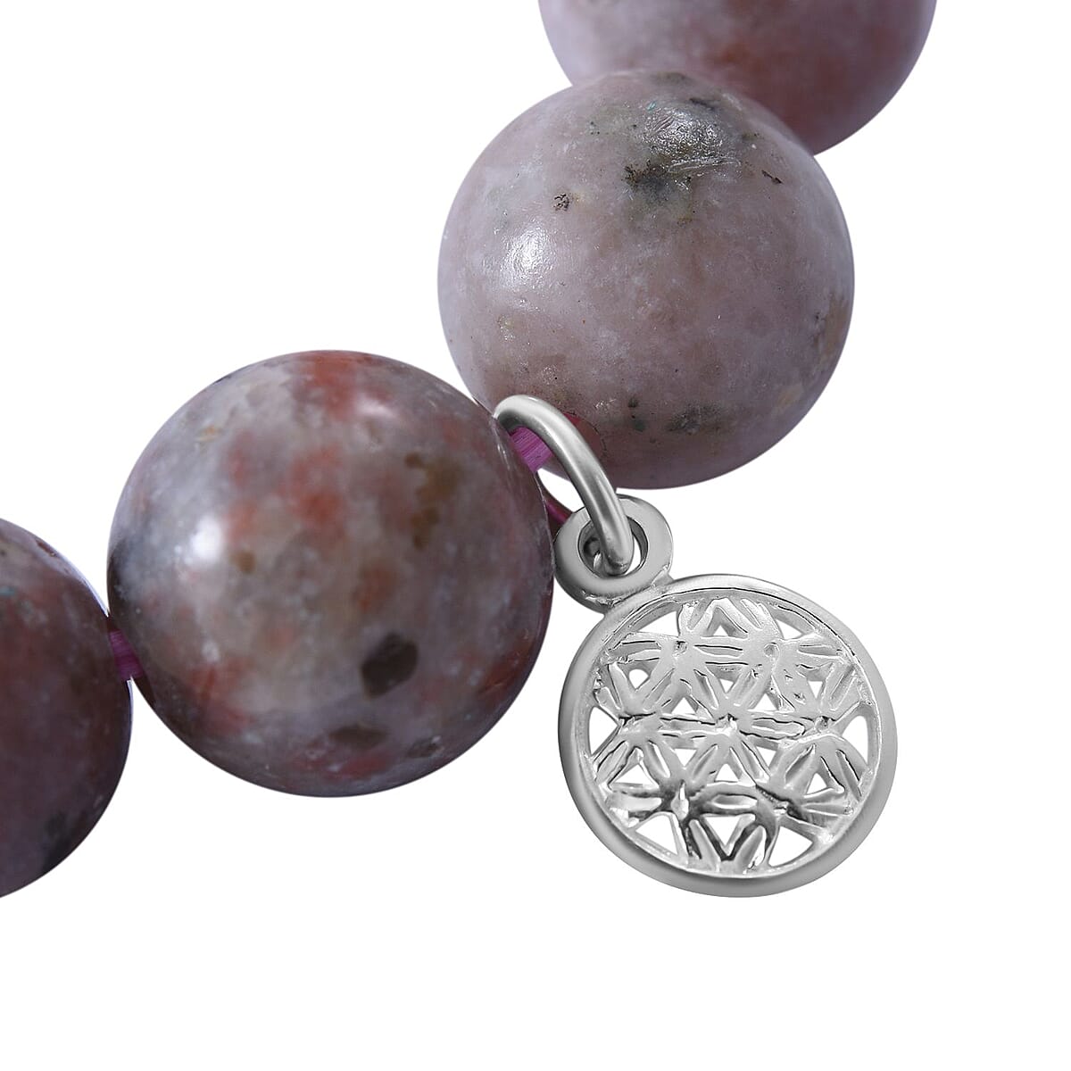 Multi Color Jasper Beaded Stretch Bracelet with Charm in Sterling Silver 150.00 ctw image number 3