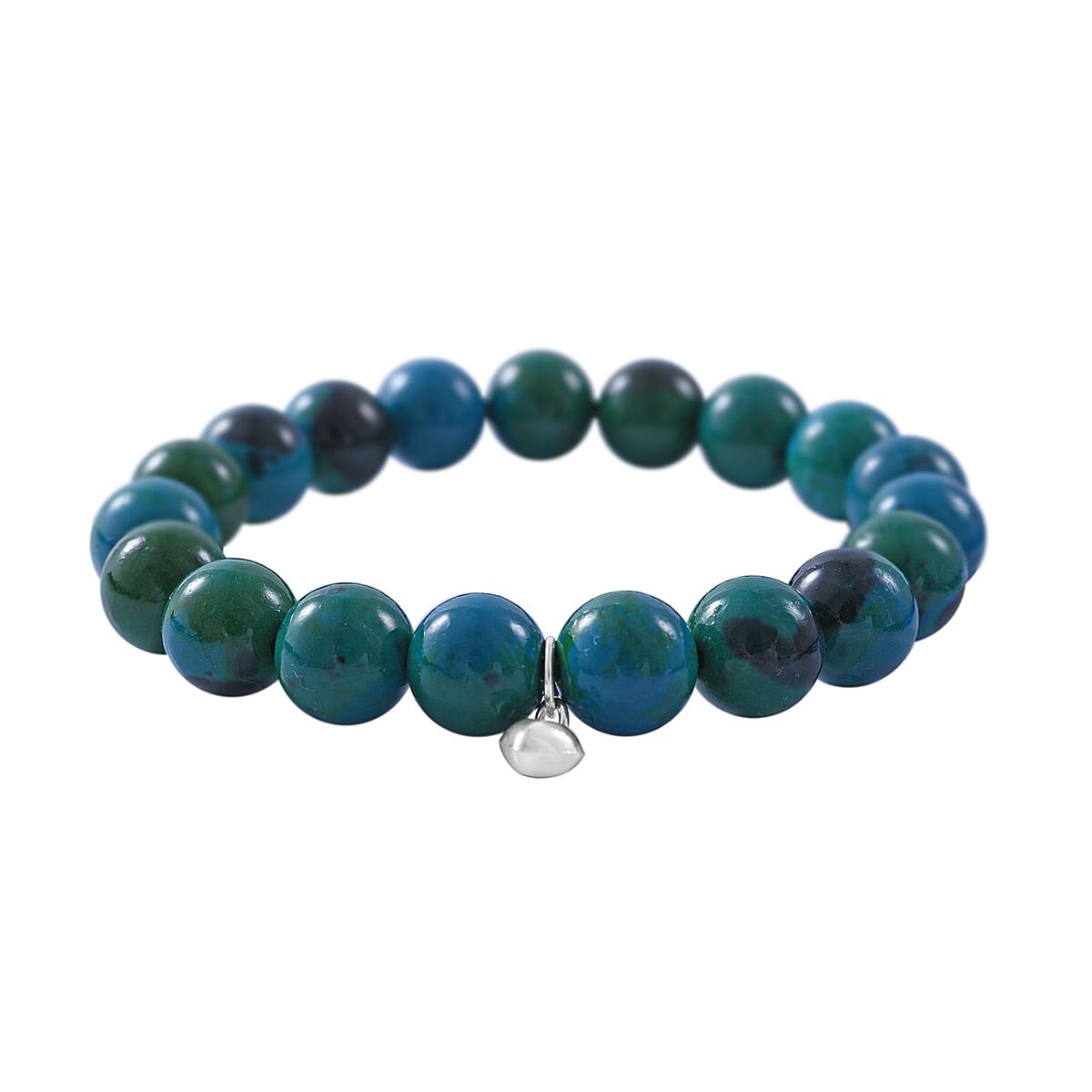 Chrysocolla Beaded Stretch Bracelet with Heart Charm in Sterling Silver 120.00 ctw image number 1