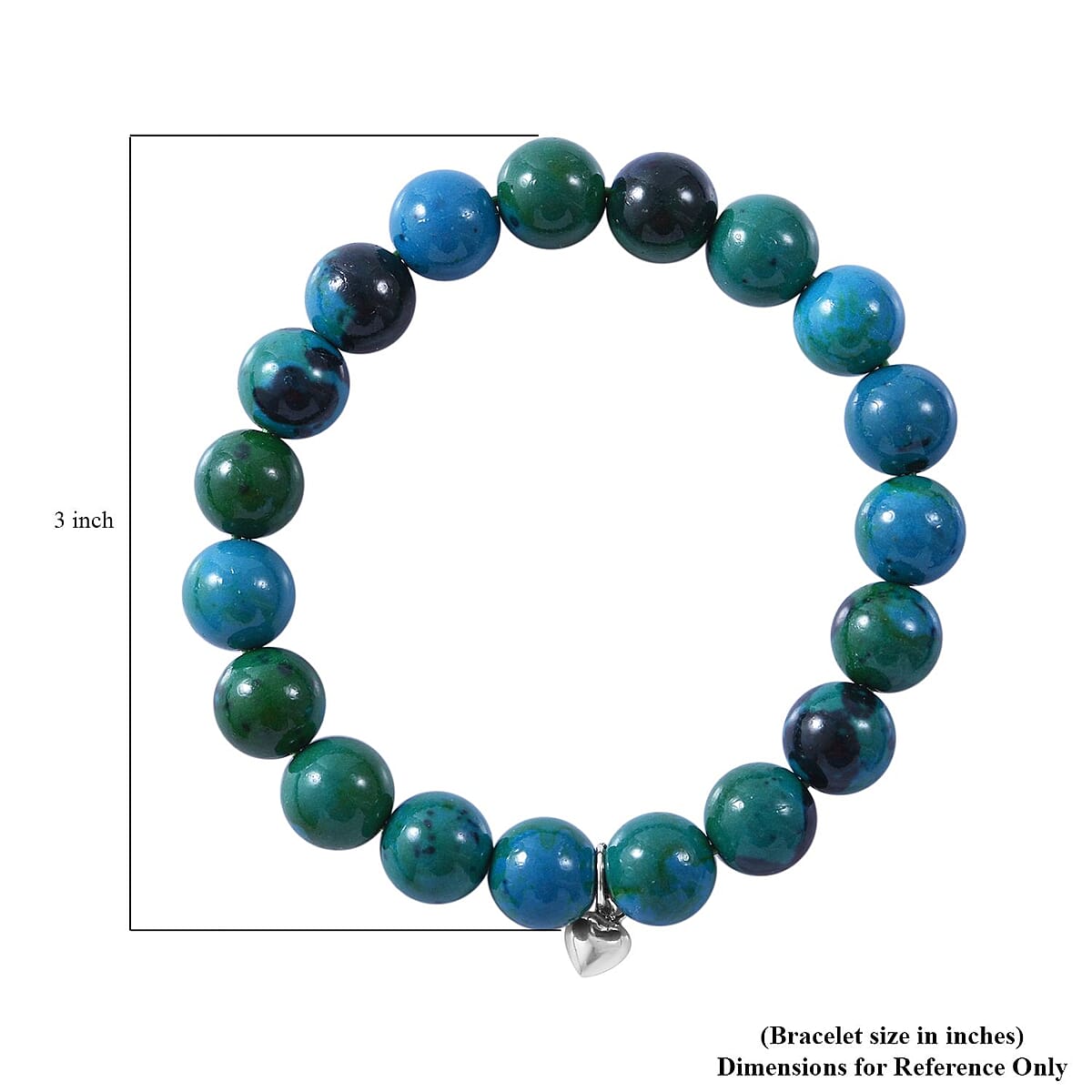 Chrysocolla Beaded Stretch Bracelet with Heart Charm in Sterling Silver 120.00 ctw image number 3