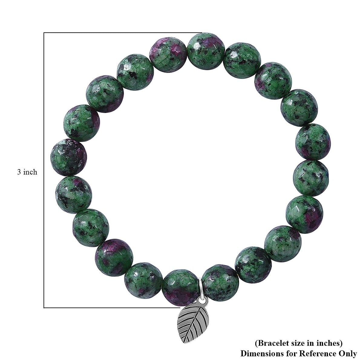 Ruby Zoisite Beaded Stretch Bracelet with Leaf Charm in Sterling Silver 150.00 ctw image number 3