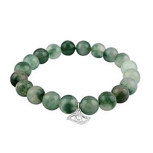 Phantom Quartz Beaded Stretch Bracelet with Evil Eye Charm in Sterling Silver 130.00 ctw