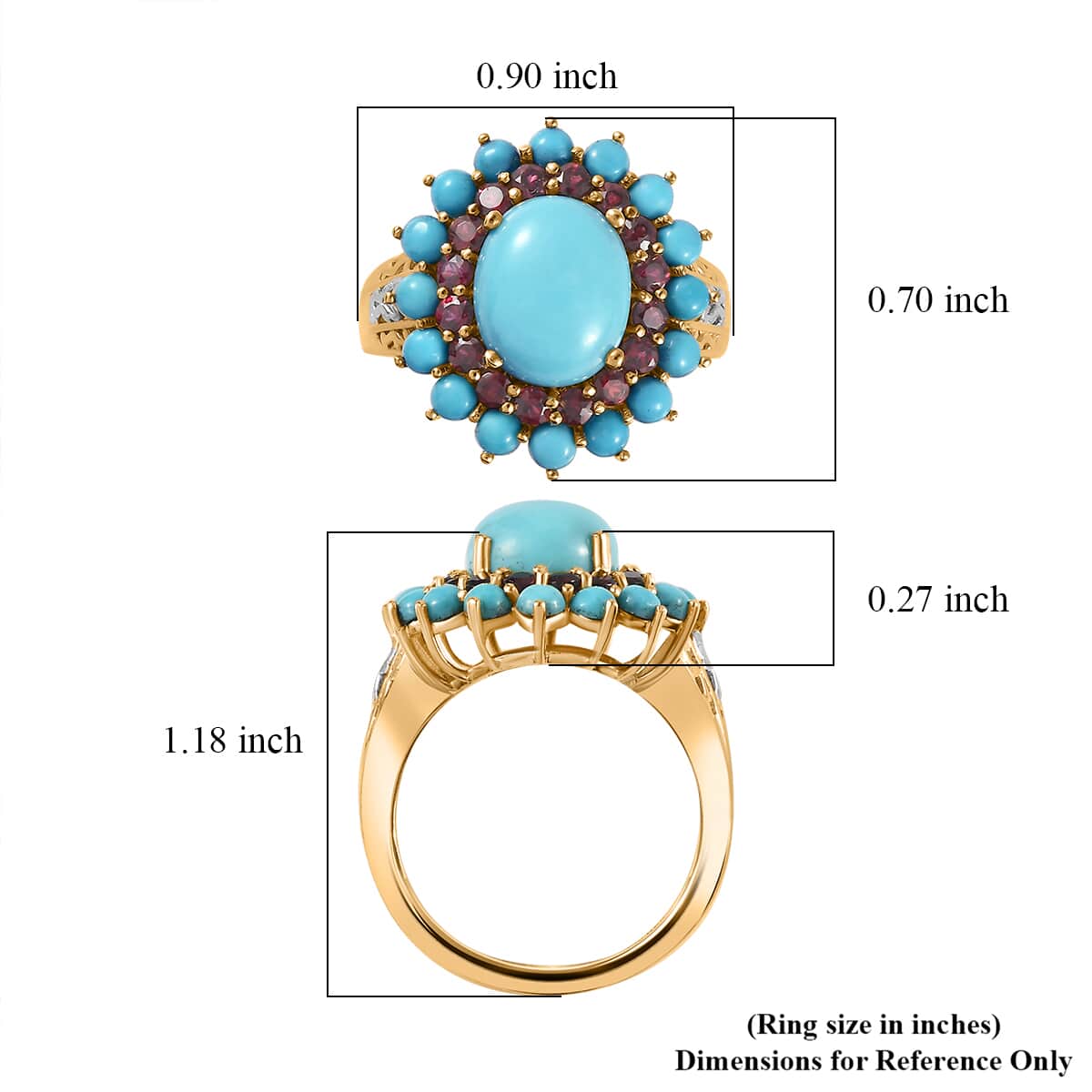 Sleeping Beauty Turquoise, Anthill Garnet Floral Ring in Platinum Over and Vermeil Yellow Gold Over Sterling Silver (Size 7.0) 5.50 ctw image number 5