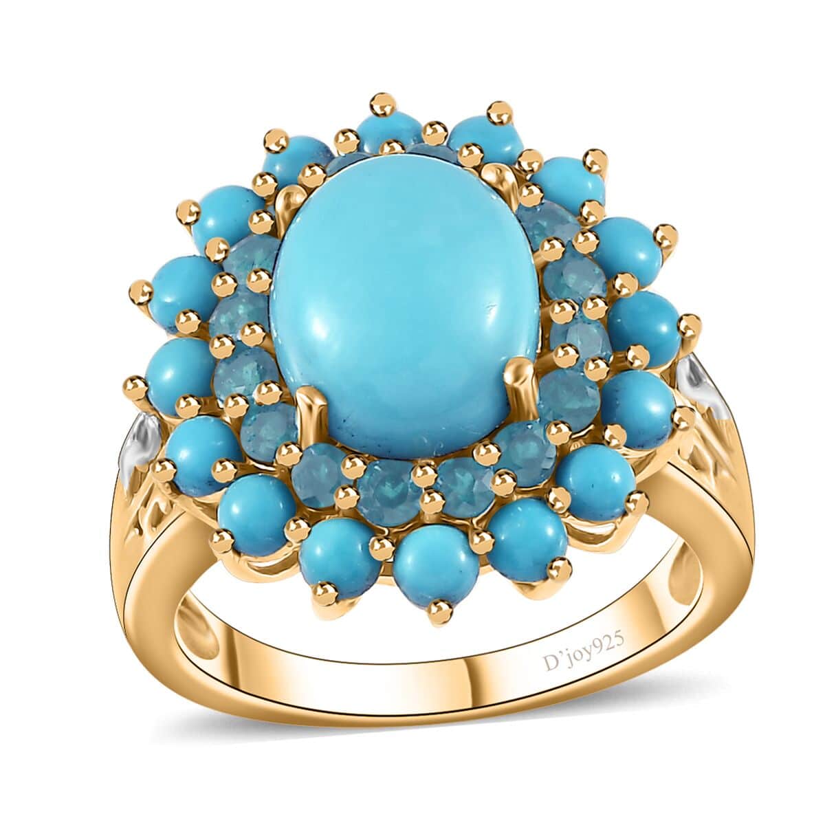 Sleeping Beauty Turquoise and Malgache Neon Apatite Floral Ring in Platinum Over and Vermeil Yellow Gold Over Sterling Silver (Size 6.0) 5.40 ctw image number 0