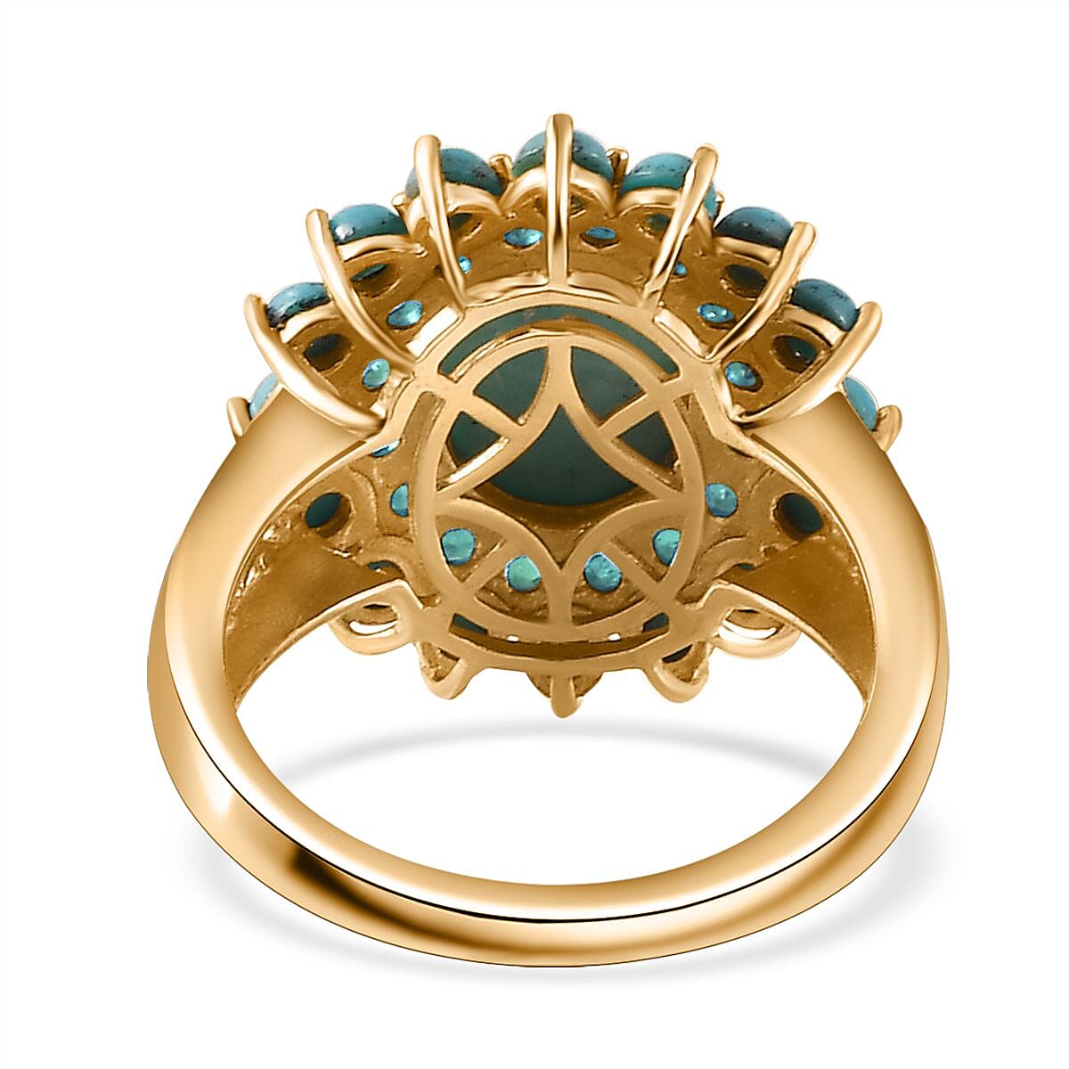 Sleeping Beauty Turquoise and Malgache Neon Apatite Floral Ring in Platinum Over and Vermeil Yellow Gold Over Sterling Silver (Size 9.0) 5.40 ctw image number 4