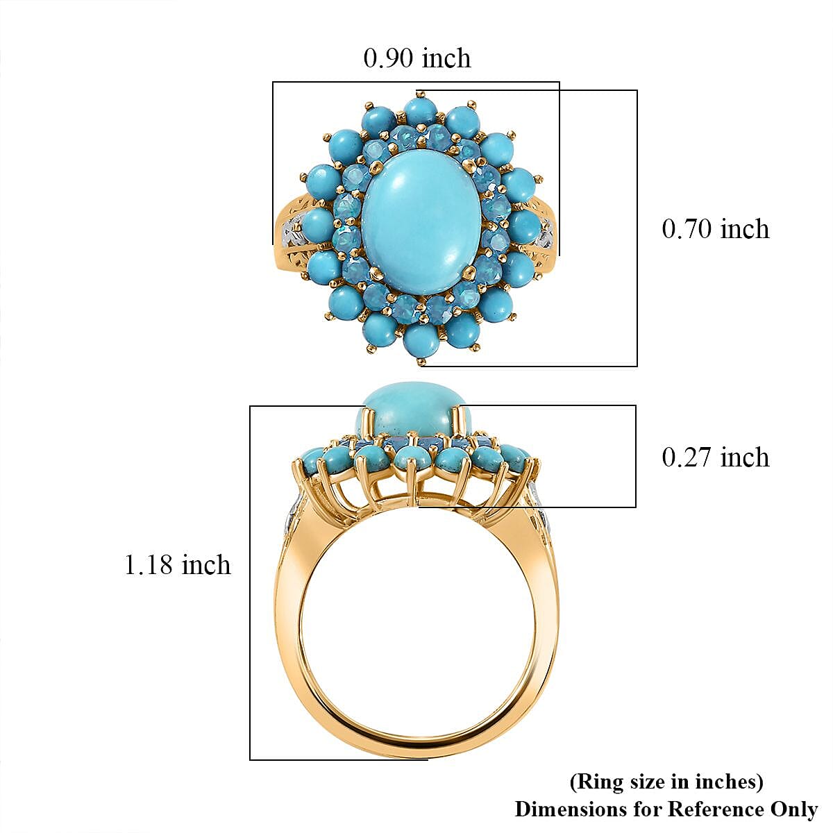 Sleeping Beauty Turquoise and Malgache Neon Apatite Floral Ring in Platinum Over and Vermeil Yellow Gold Over Sterling Silver (Size 9.0) 5.40 ctw image number 5