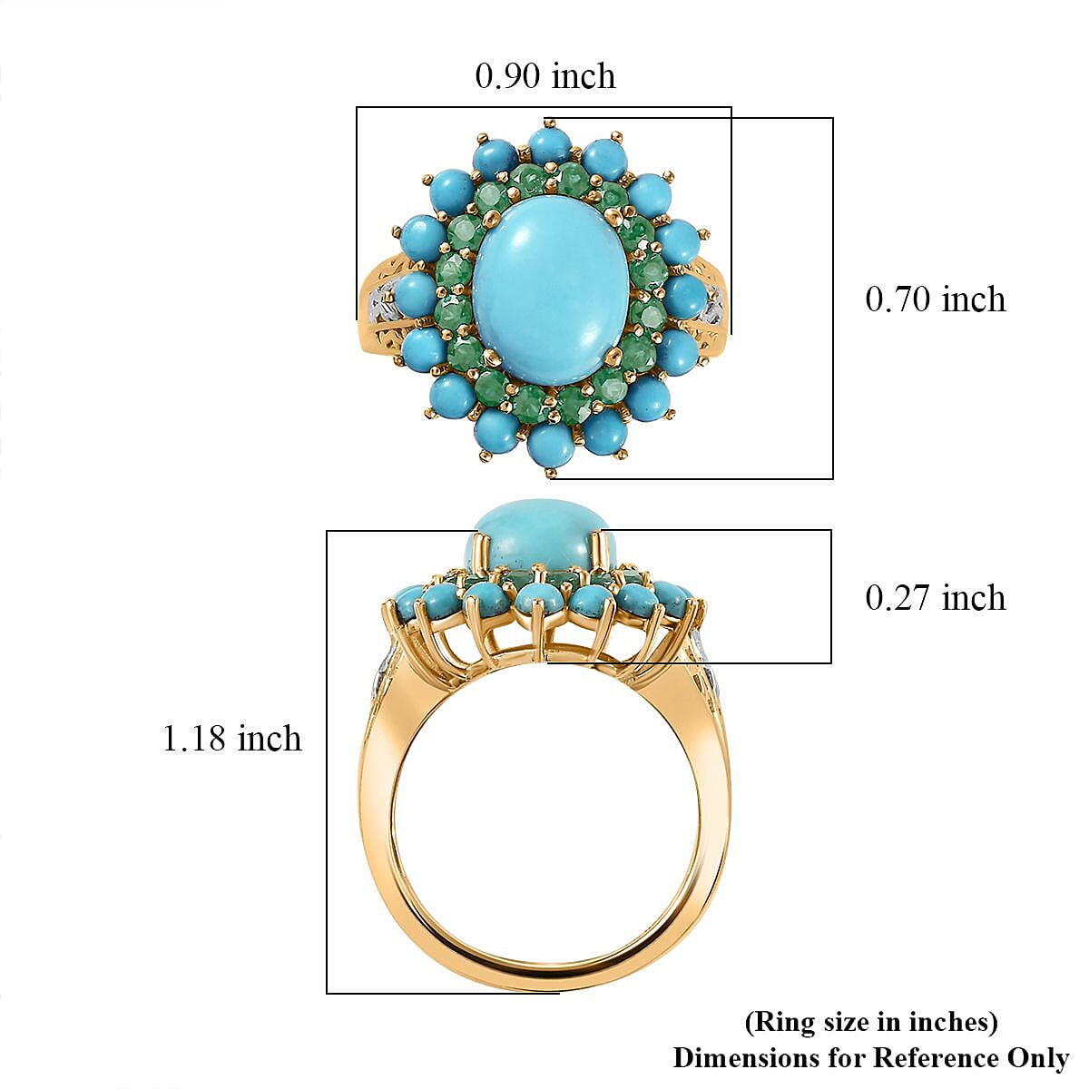 Sleeping Beauty Turquoise and Kagem Zambian Emerald Floral Ring in Platinum Over and Vermeil Yellow Gold Over Sterling Silver (Size 7.0) 5.25 ctw image number 5