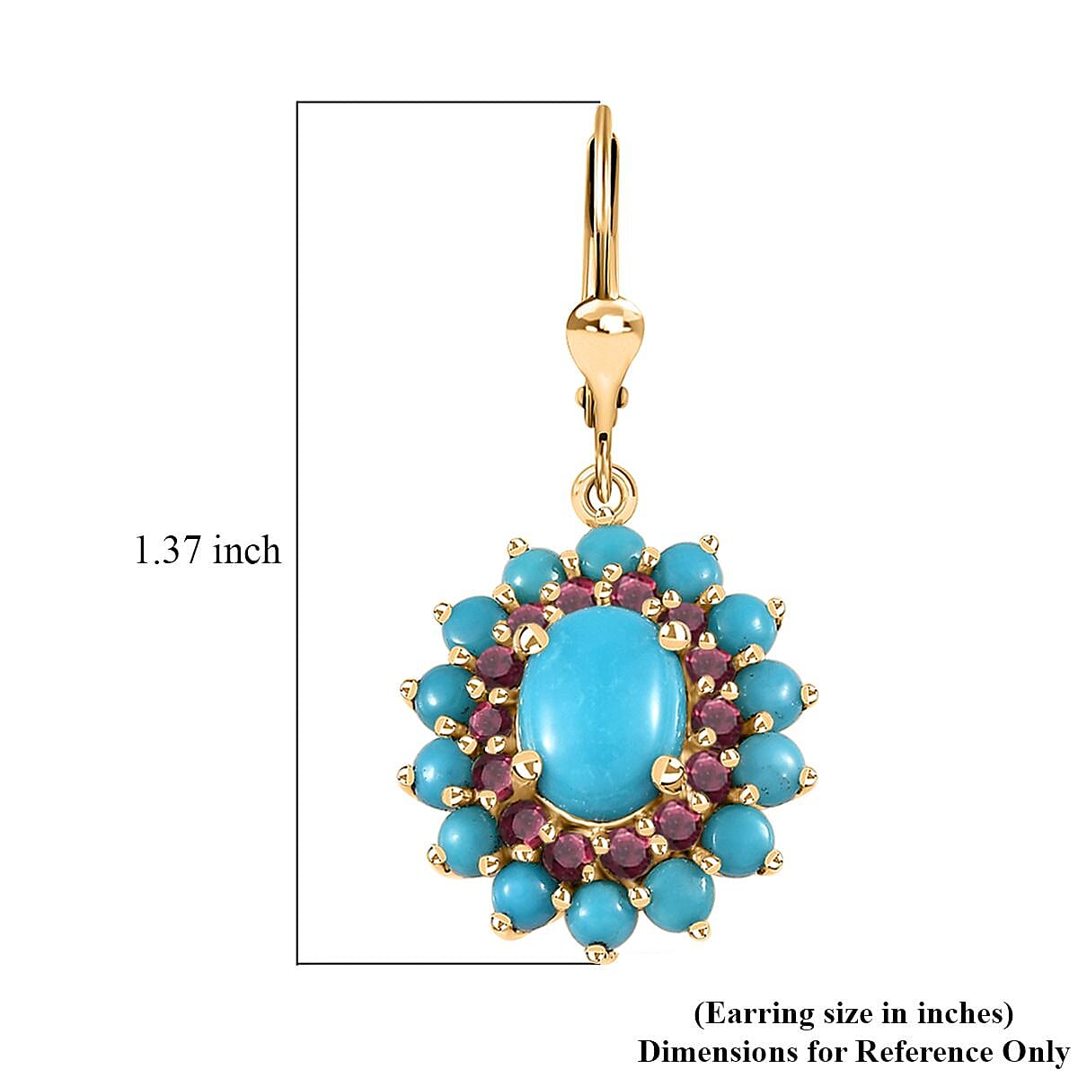 Sleeping Beauty Turquoise and Arizona Anthill Garnet Lever Back Earrings in Vermeil Yellow Gold Over Sterling Silver 5.00 ctw