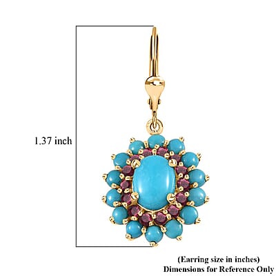 Sleeping Beauty Turquoise and Arizona Anthill Garnet Lever Back Earrings in Vermeil Yellow Gold Over Sterling Silver 5.00 ctw