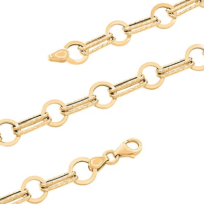 Italian 14K Yellow Gold 7.5mm Double Finish Twin Rolo Necklace 18 Inches 5.3 Grams