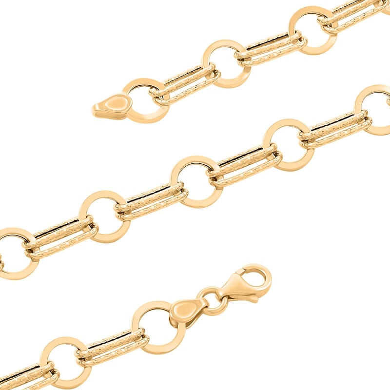 Italian 14K Yellow Gold 7.5mm Double Finish Twin Rolo Necklace 18 Inches 5.3 Grams