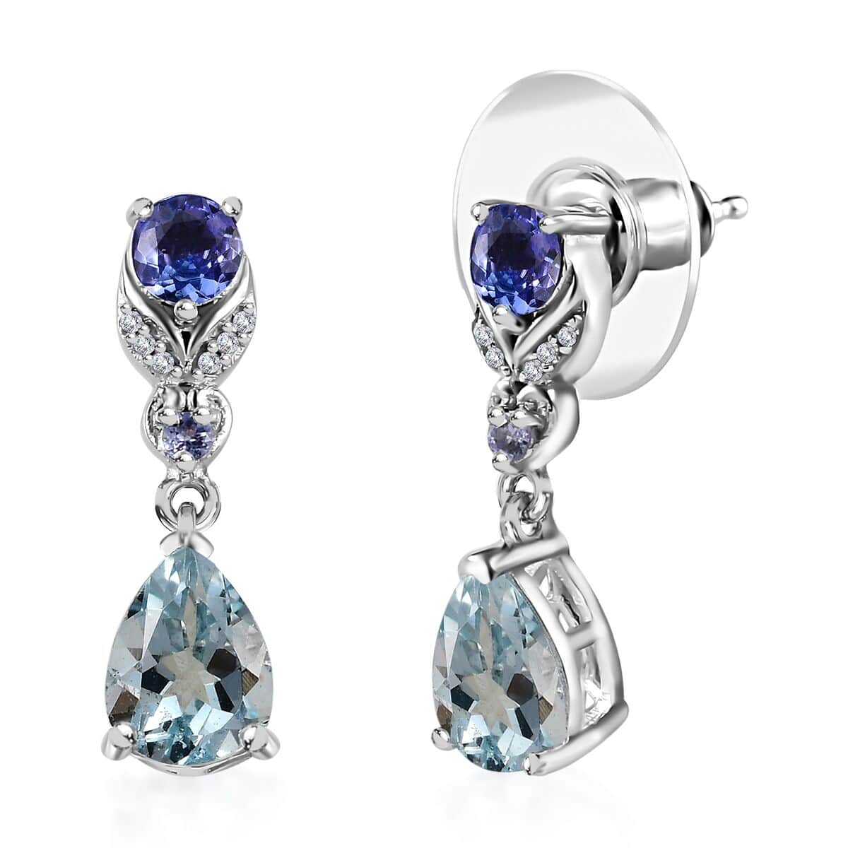 Premium Mangoro Aquamarine and Multi Gemstone Drop Earrings in Platinum Over Sterling Silver 2.35 ctw image number 0