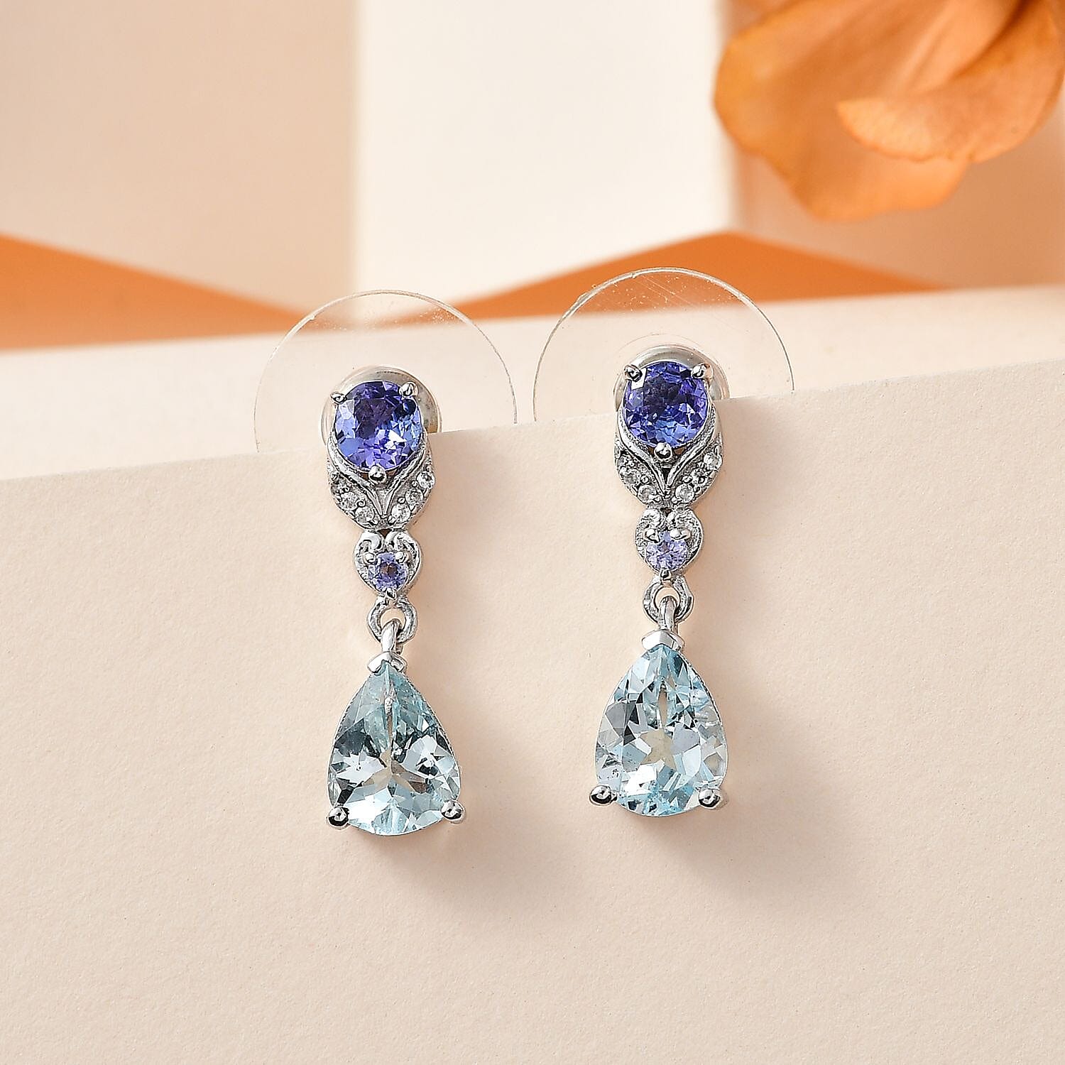 Premium Mangoro Aquamarine and Multi Gemstone Drop Earrings in Platinum Over Sterling Silver 2.35 ctw