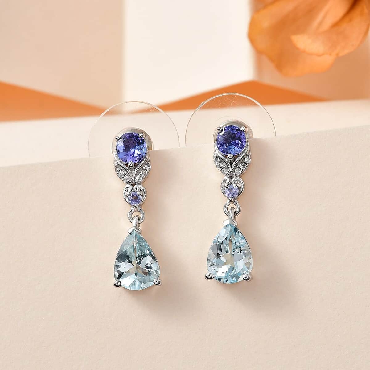 Premium Mangoro Aquamarine and Multi Gemstone Drop Earrings in Platinum Over Sterling Silver 2.35 ctw image number 1