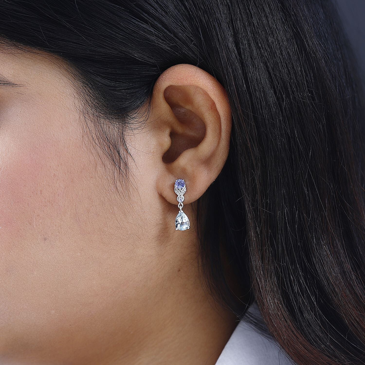 Premium Mangoro Aquamarine and Multi Gemstone Drop Earrings in Platinum Over Sterling Silver 2.35 ctw