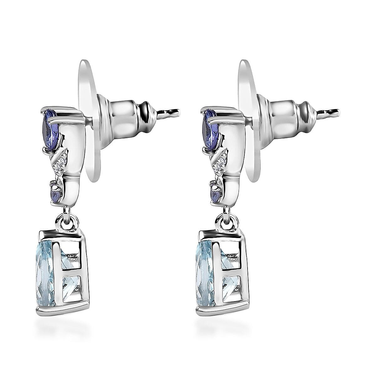 Premium Mangoro Aquamarine and Multi Gemstone Drop Earrings in Platinum Over Sterling Silver 2.35 ctw