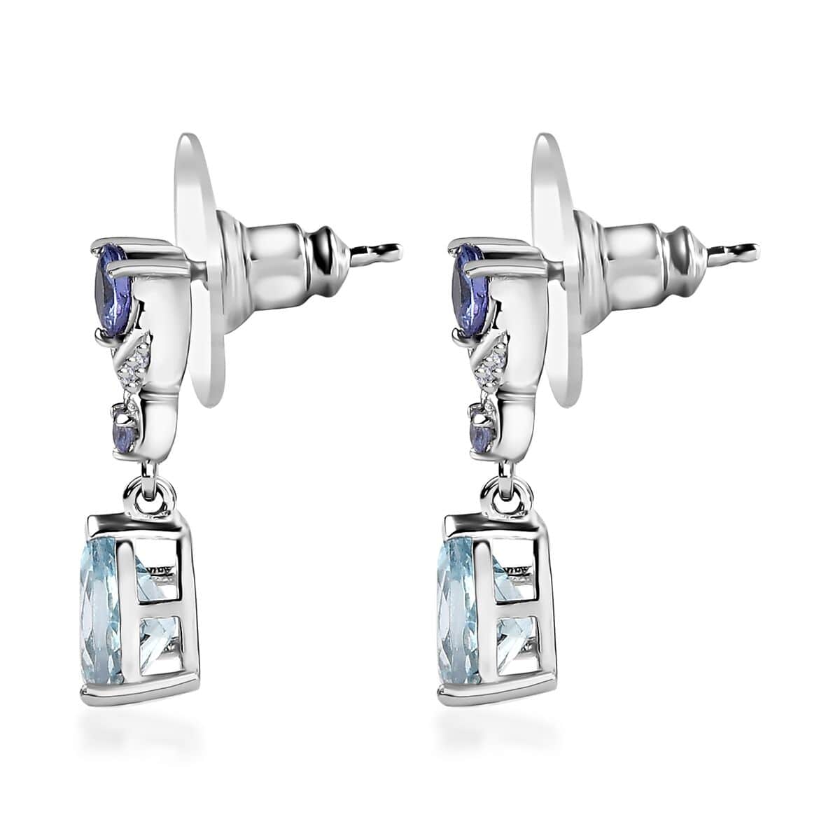 Premium Mangoro Aquamarine and Multi Gemstone Drop Earrings in Platinum Over Sterling Silver 2.35 ctw image number 3