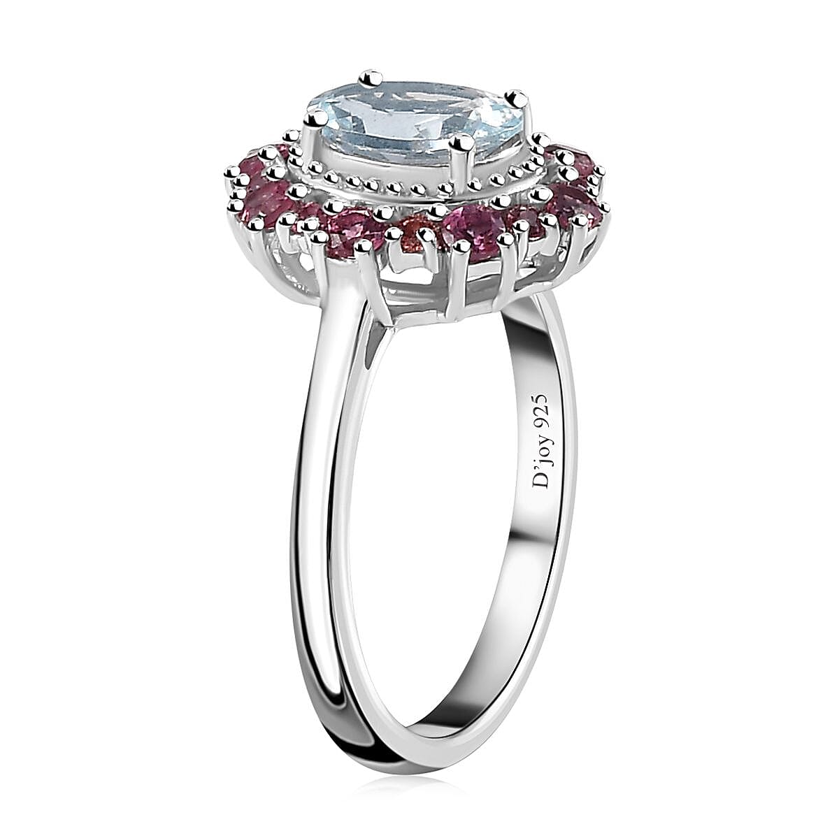 Premium Mangoro Aquamarine and Lotus Garnet Halo Ring in Platinum Over Sterling Silver (Size 10.0) 1.75 ctw