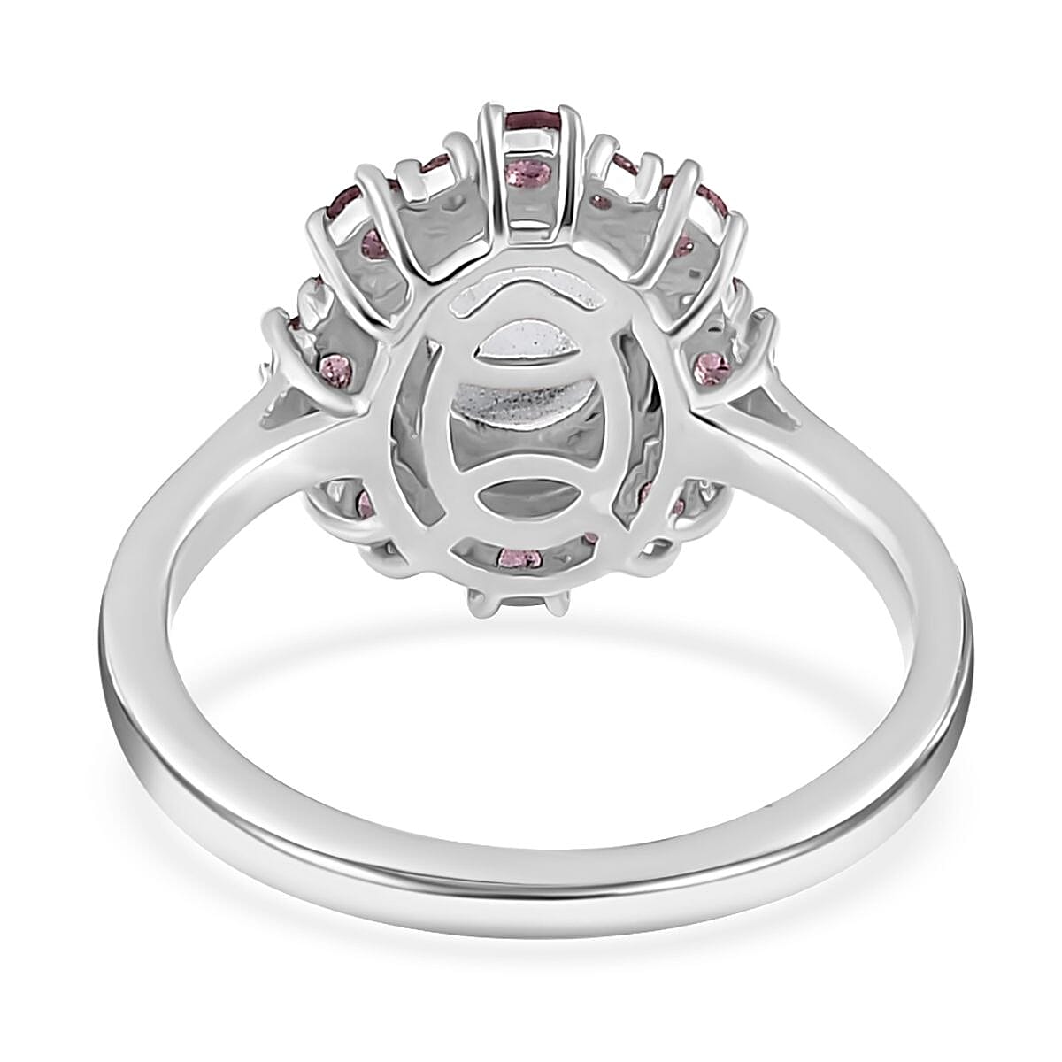 Premium Mangoro Aquamarine and Lotus Garnet Halo Ring in Platinum Over Sterling Silver (Size 10.0) 1.75 ctw
