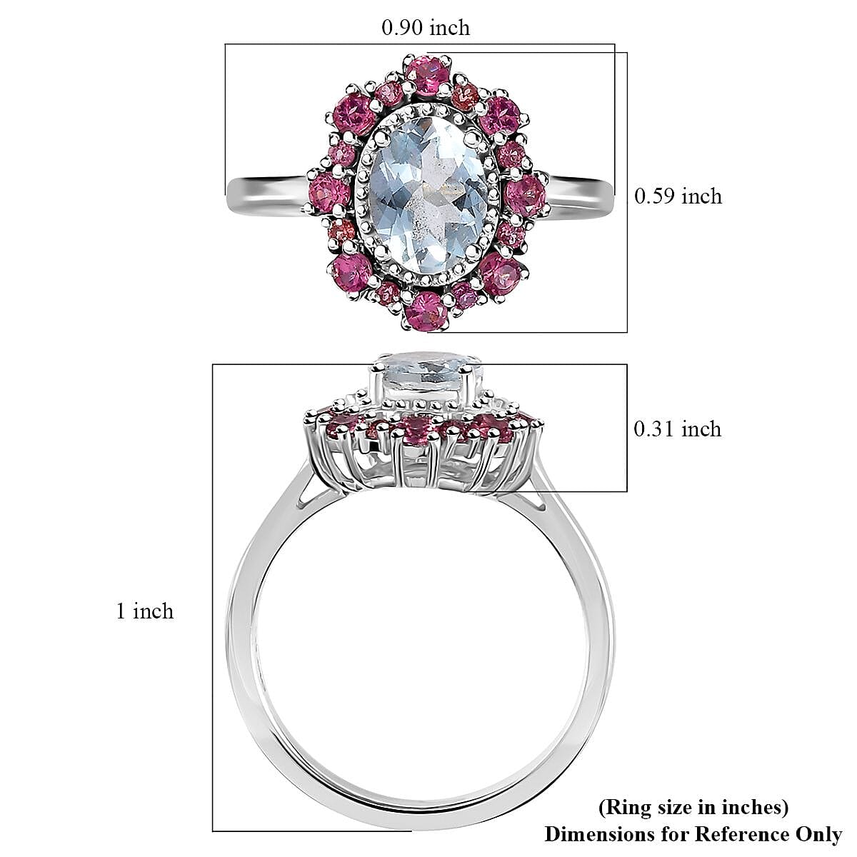 Premium Mangoro Aquamarine and Lotus Garnet Halo Ring in Platinum Over Sterling Silver (Size 10.0) 1.75 ctw