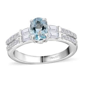 Premium Mangoro Aquamarine and White Zircon Ring in Platinum Over Sterling Silver (Size 6.0) 1.15 ctw