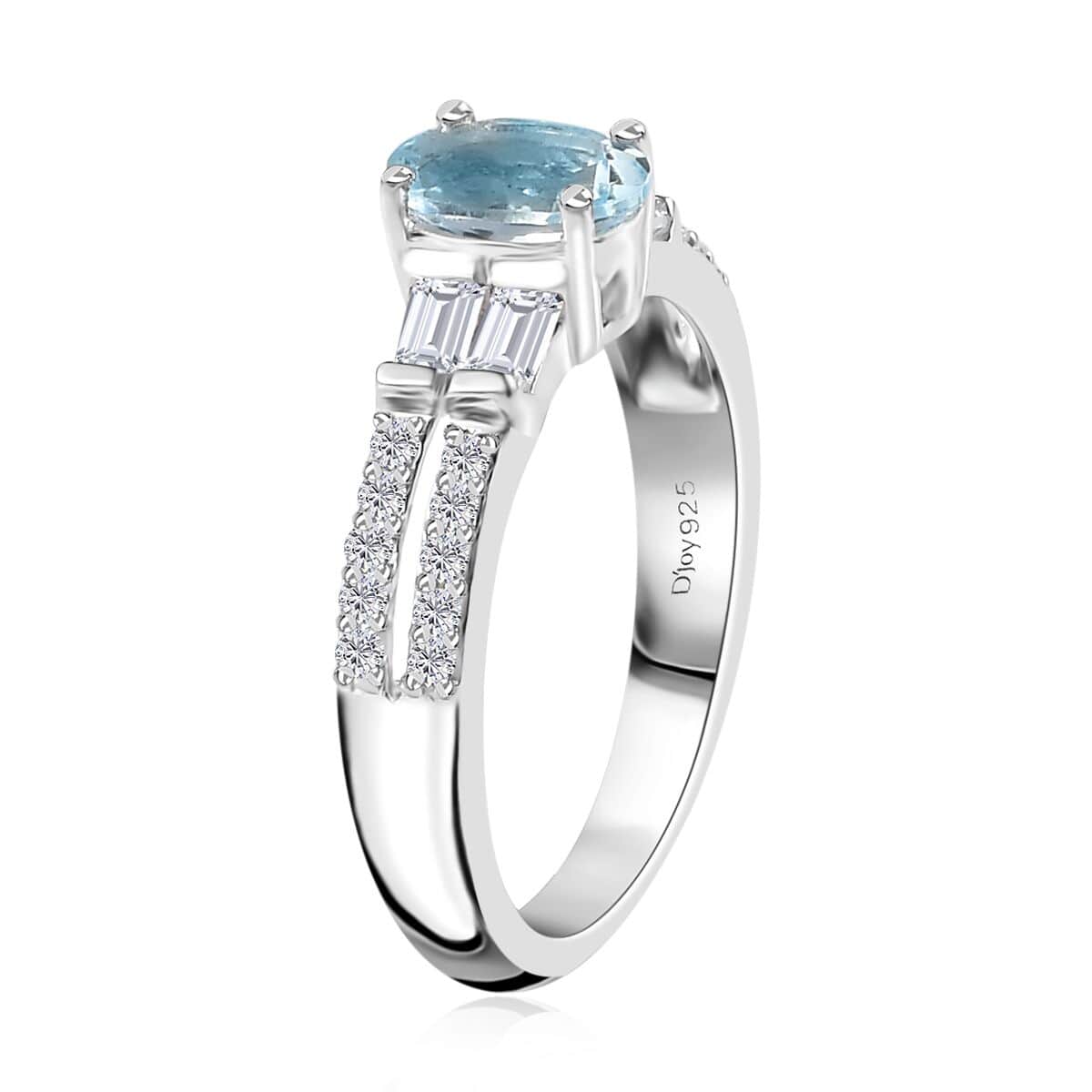 Premium Mangoro Aquamarine and White Zircon Ring in Platinum Over Sterling Silver (Size 6.0) 1.15 ctw image number 3