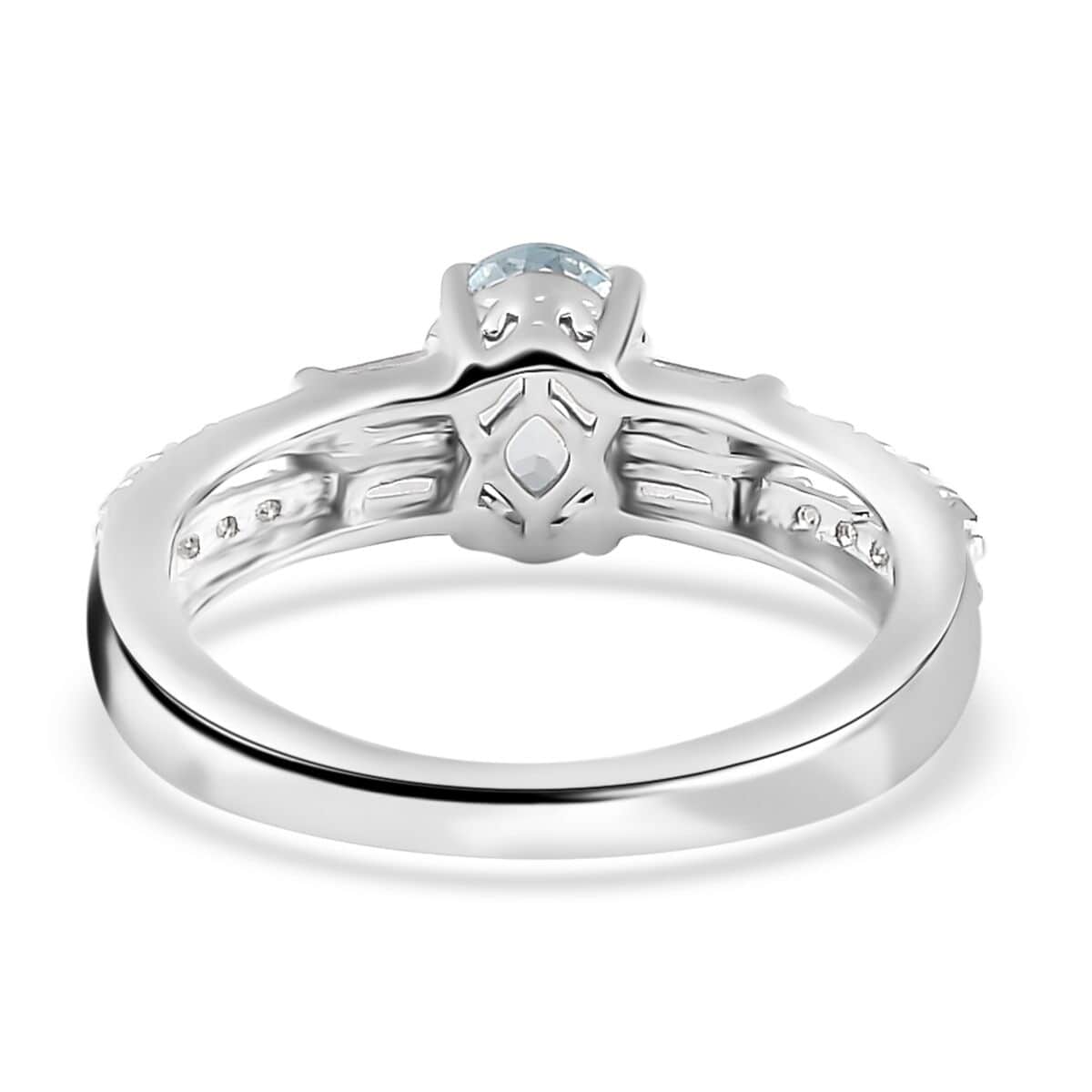 Premium Mangoro Aquamarine and White Zircon Ring in Platinum Over Sterling Silver (Size 6.0) 1.15 ctw image number 4