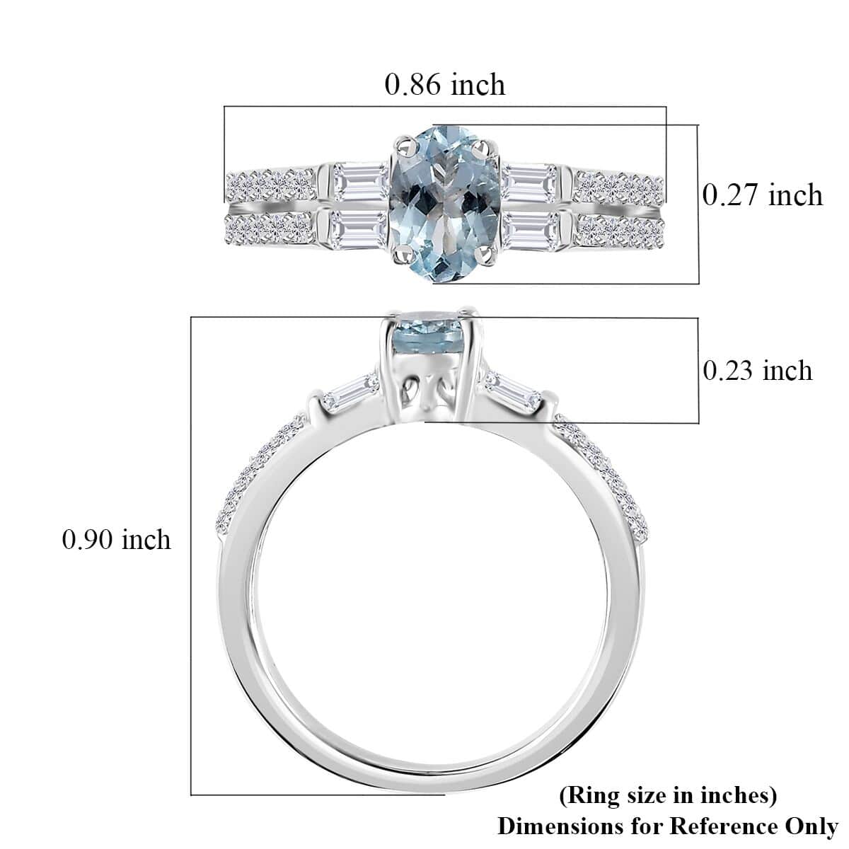Premium Mangoro Aquamarine and White Zircon Ring in Platinum Over Sterling Silver (Size 6.0) 1.15 ctw image number 5