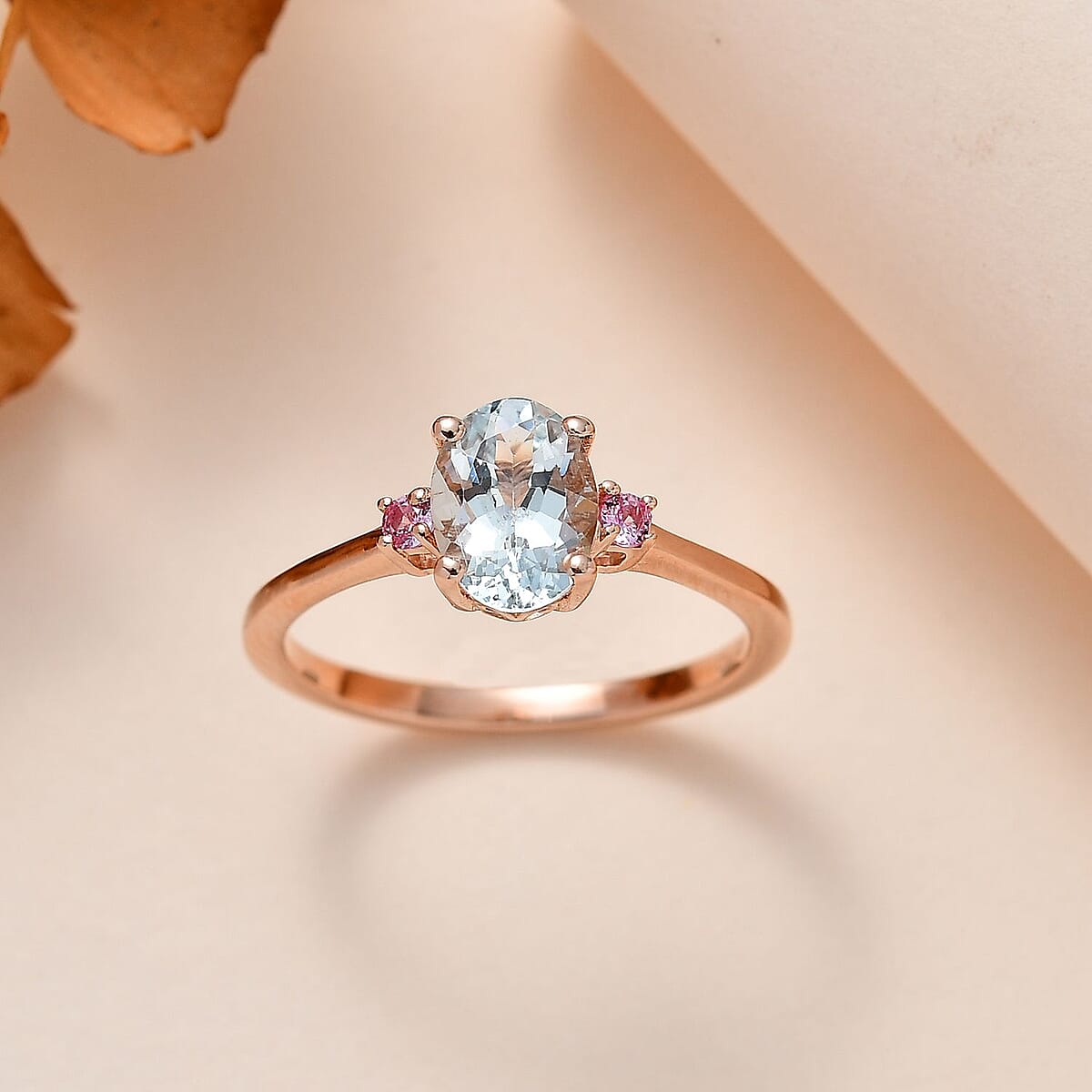 Premium Mangoro Aquamarine and Madagascar Pink Sapphire Ring in Vermeil Rose Gold Over Sterling Silver (Size 10.0) 1.10 ctw image number 1