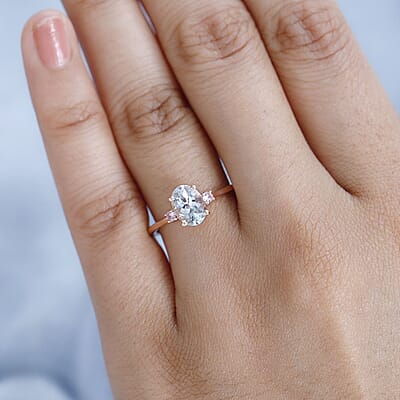 Premium Mangoro Aquamarine and Madagascar Pink Sapphire Ring in Vermeil Rose Gold Over Sterling Silver (Size 10.0) 1.10 ctw