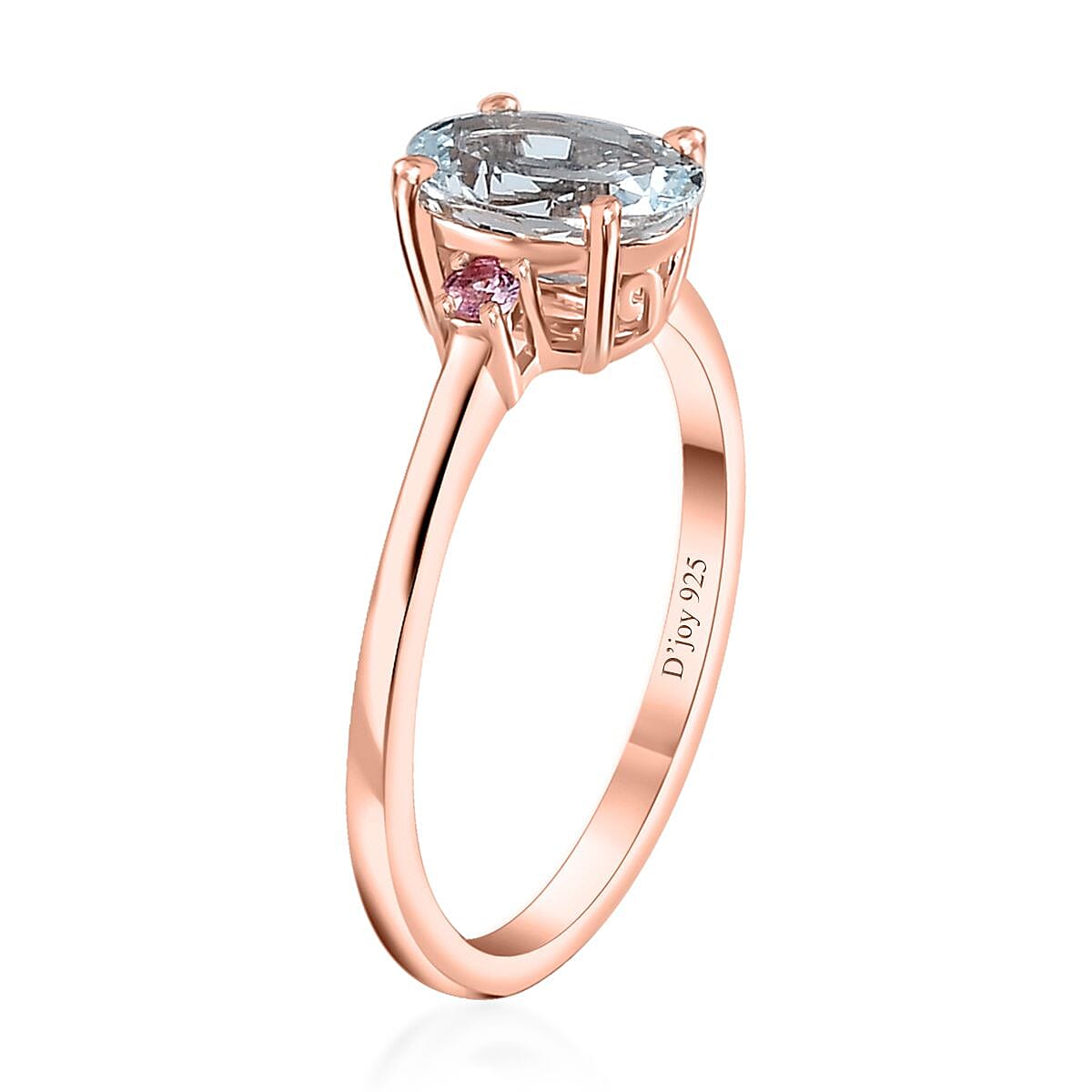 Premium Mangoro Aquamarine and Madagascar Pink Sapphire Ring in Vermeil Rose Gold Over Sterling Silver (Size 10.0) 1.10 ctw image number 3