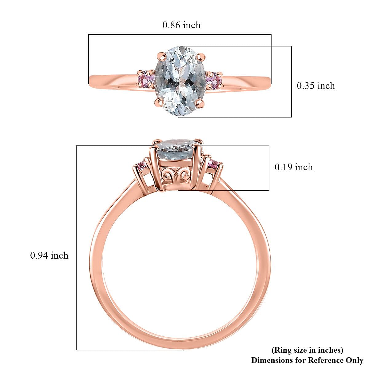 Premium Mangoro Aquamarine and Madagascar Pink Sapphire Ring in Vermeil Rose Gold Over Sterling Silver (Size 10.0) 1.10 ctw image number 5