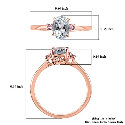 Premium Mangoro Aquamarine and Madagascar Pink Sapphire Ring in Vermeil Rose Gold Over Sterling Silver (Size 10.0) 1.10 ctw