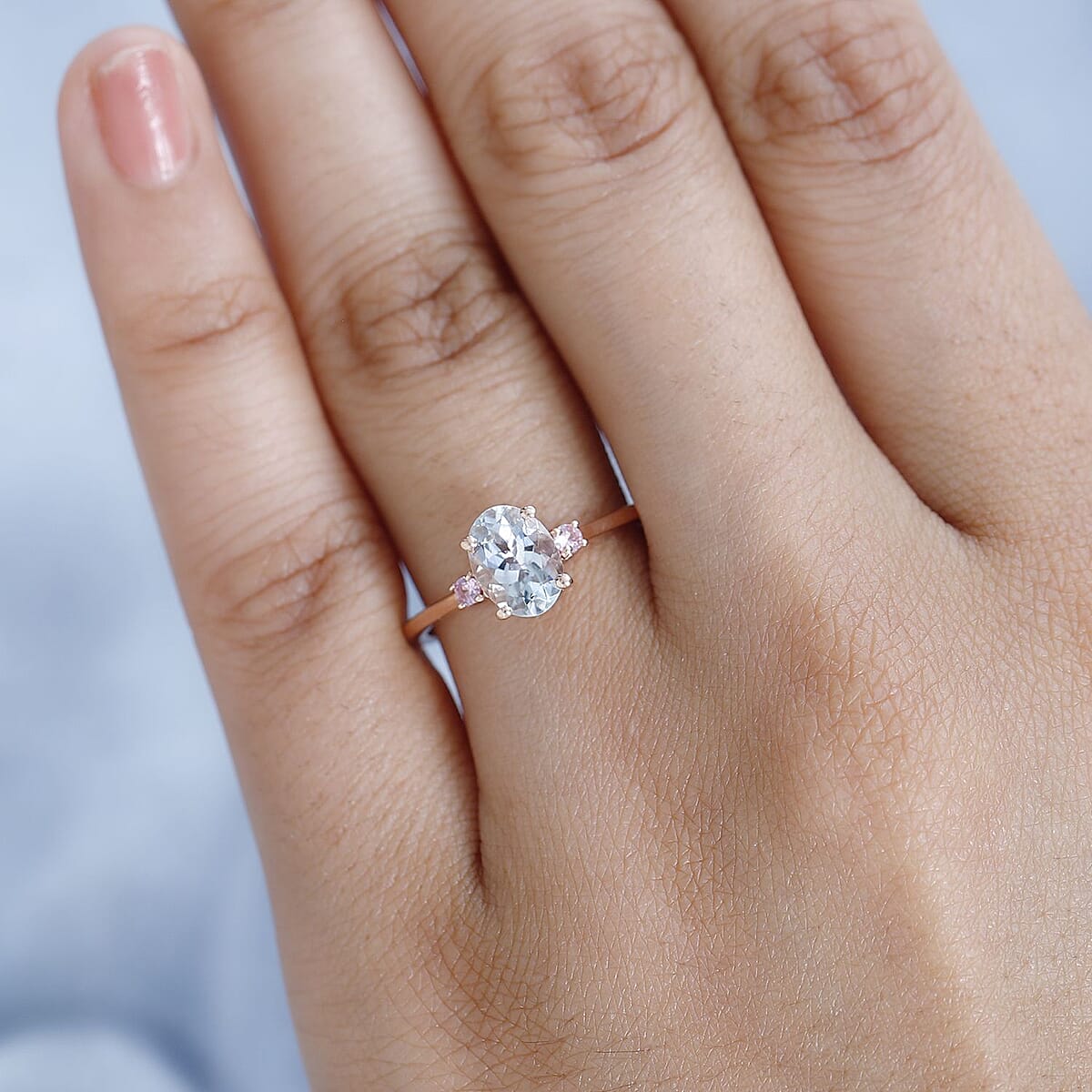 Premium Mangoro Aquamarine and Madagascar Pink Sapphire Ring in Vermeil Rose Gold Over Sterling Silver (Size 6.0) 1.10 ctw image number 2