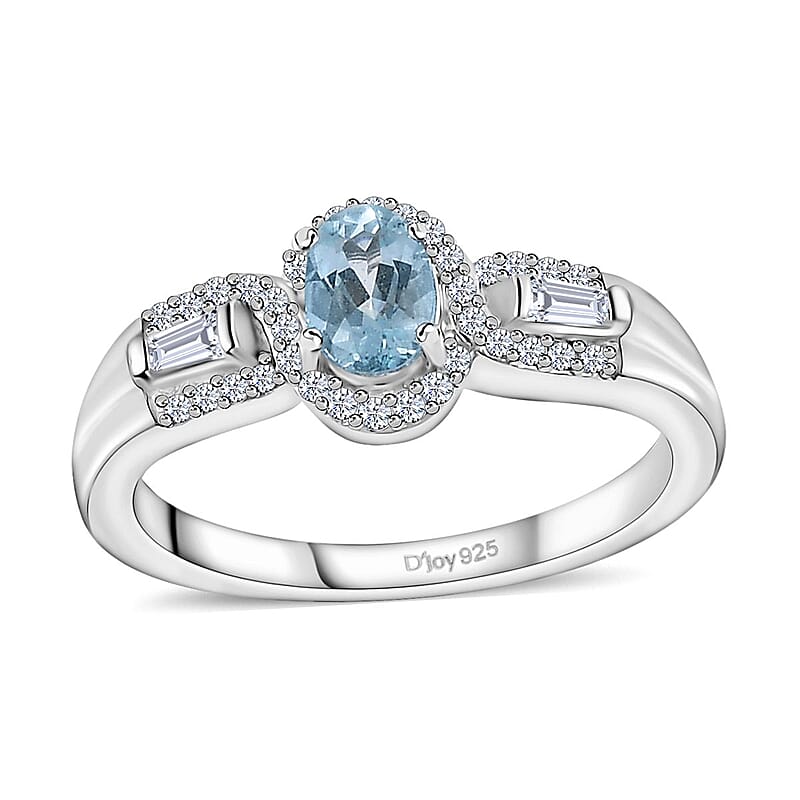 Premium Mangoro Aquamarine and White Zircon 0.75 ctw Ring in Platinum Over Sterling Silver (Size 10.0)