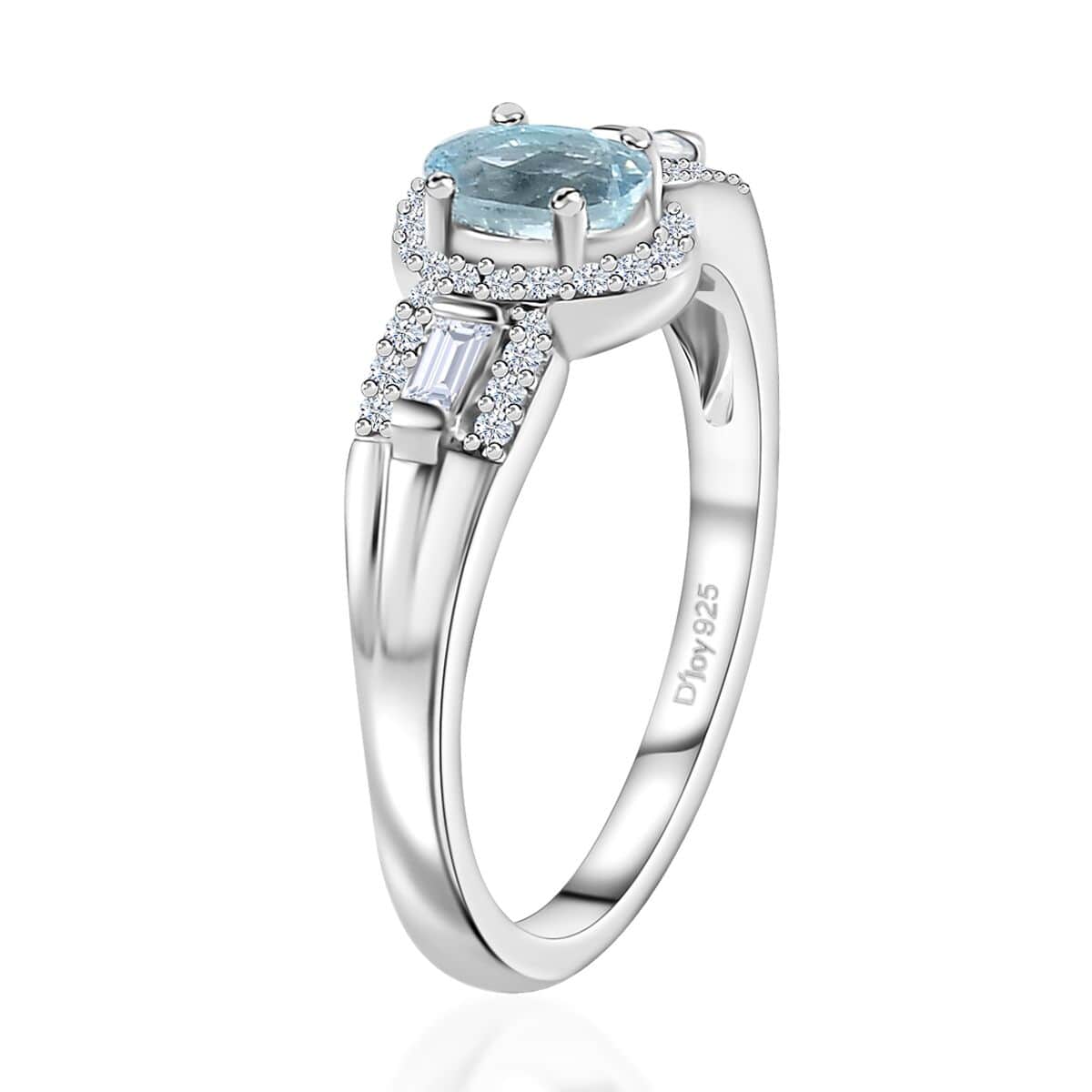 Premium Mangoro Aquamarine and White Zircon Ring in Platinum Over Sterling Silver (Size 10.0) 0.75 ctw image number 3