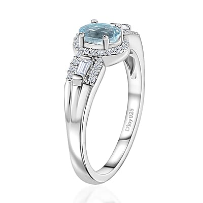 Premium Mangoro Aquamarine and White Zircon 0.75 ctw Ring in Platinum Over Sterling Silver (Size 10.0)