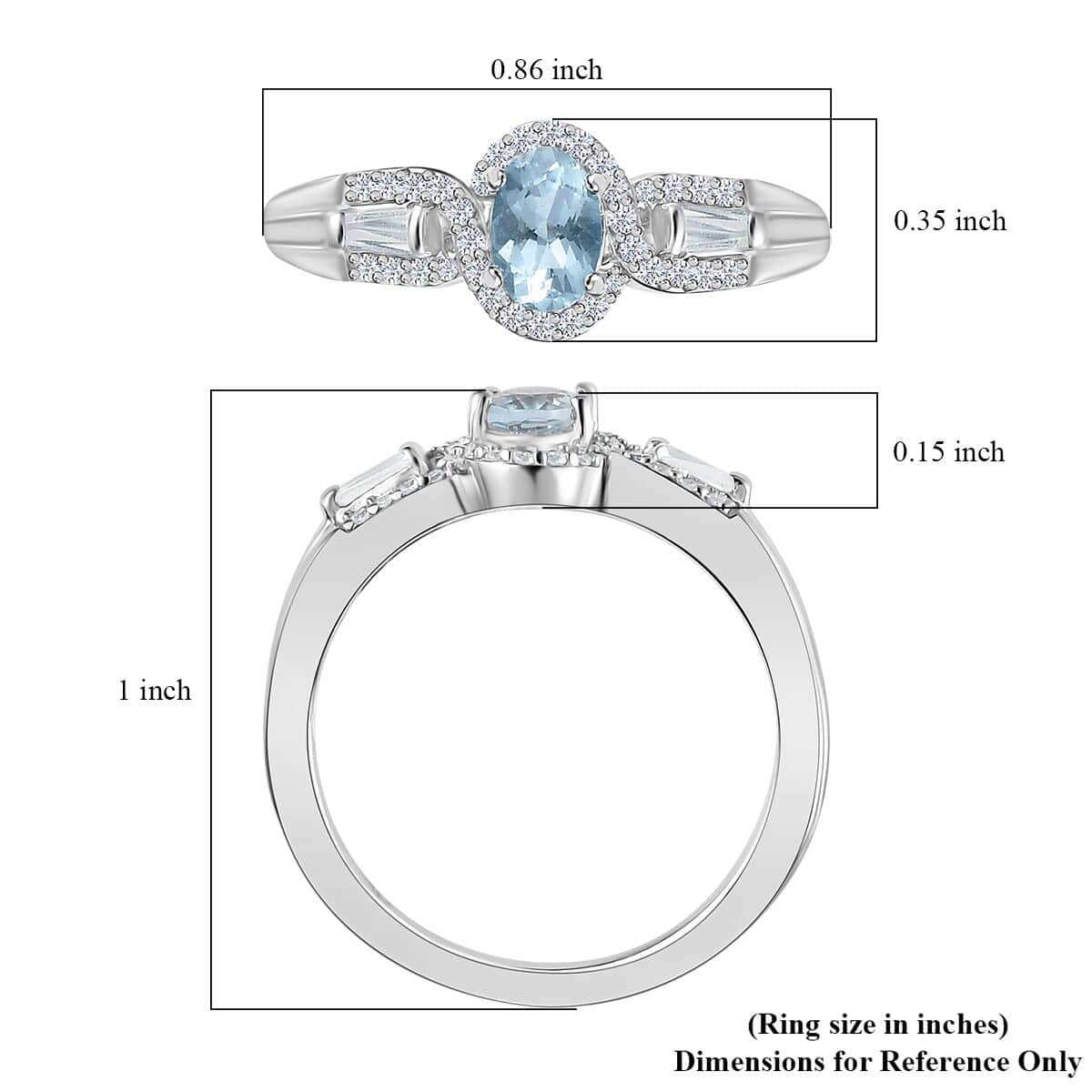 Premium Mangoro Aquamarine and White Zircon Ring in Platinum Over Sterling Silver (Size 10.0) 0.75 ctw image number 5