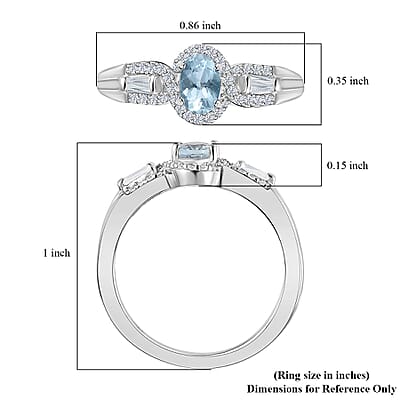 Premium Mangoro Aquamarine and White Zircon 0.75 ctw Ring in Platinum Over Sterling Silver (Size 10.0)