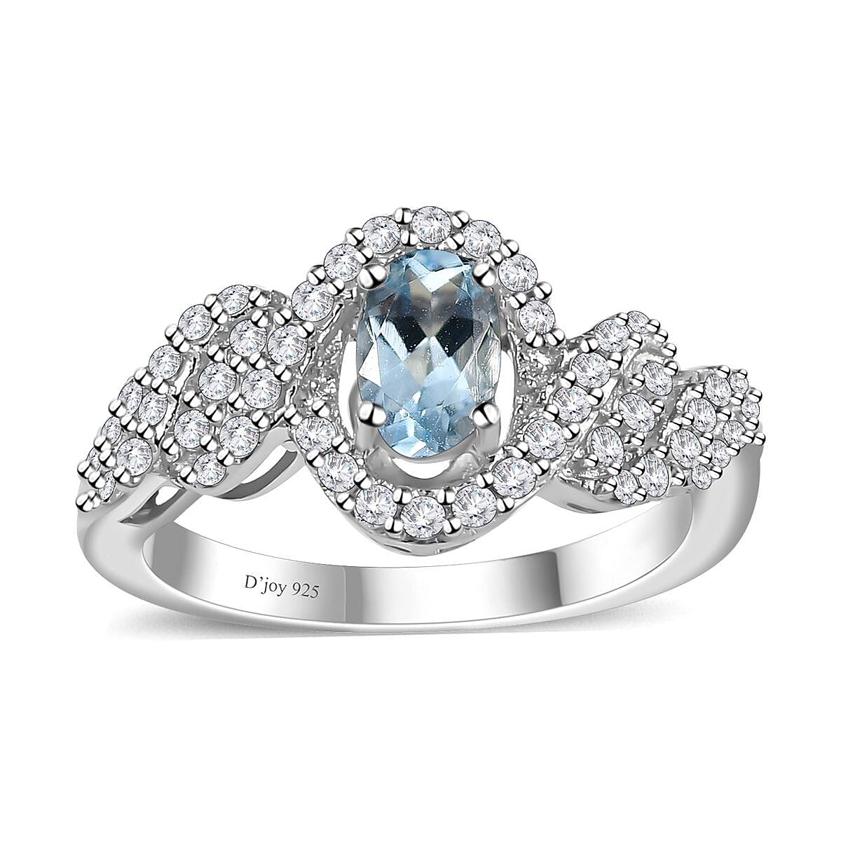 Premium Mangoro Aquamarine and White Zircon 0.90 ctw Halo Ring in Platinum Over Sterling Silver (Size 10.0)