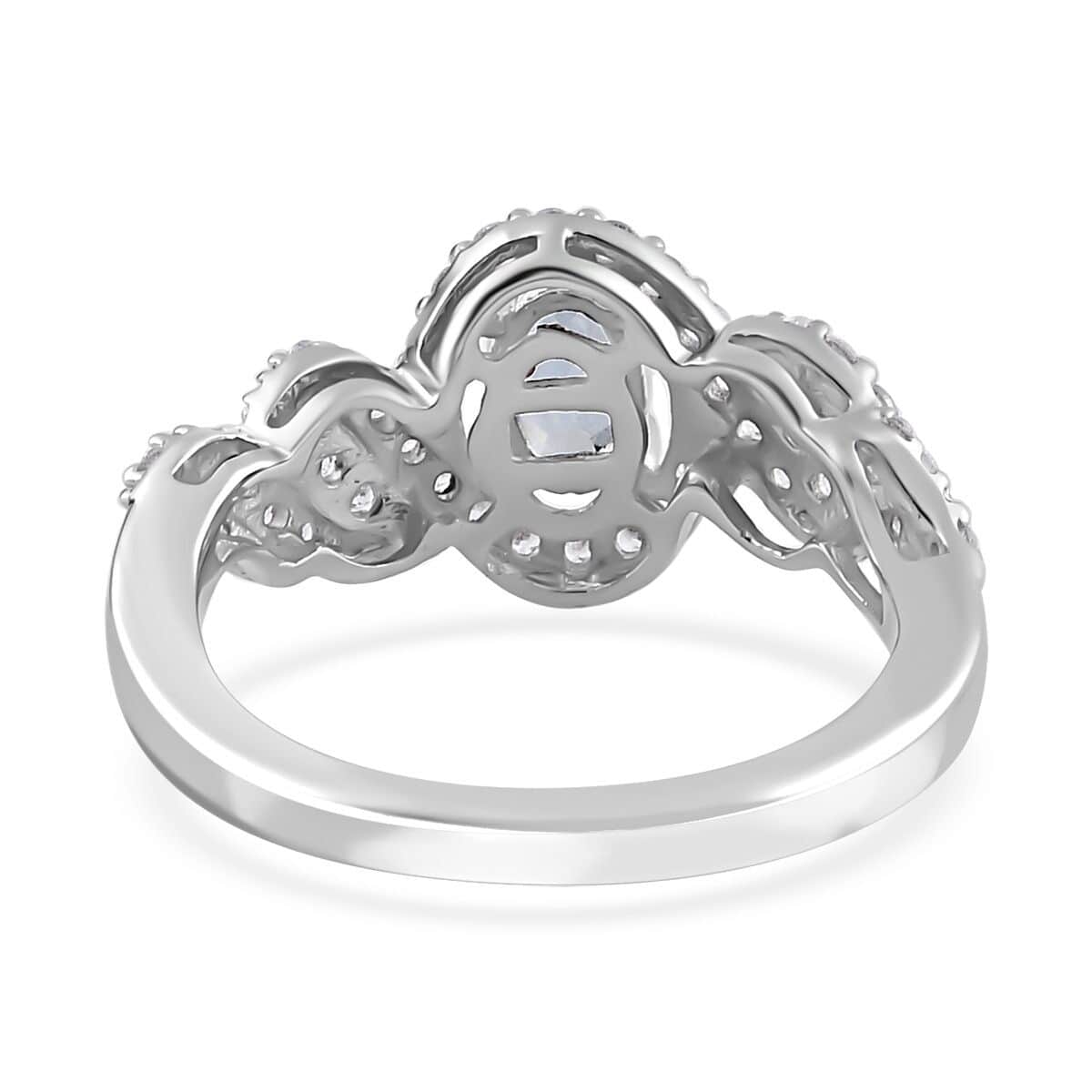 Premium Mangoro Aquamarine and White Zircon Halo Ring in Platinum Over Sterling Silver (Size 6.0) 0.90 ctw image number 4