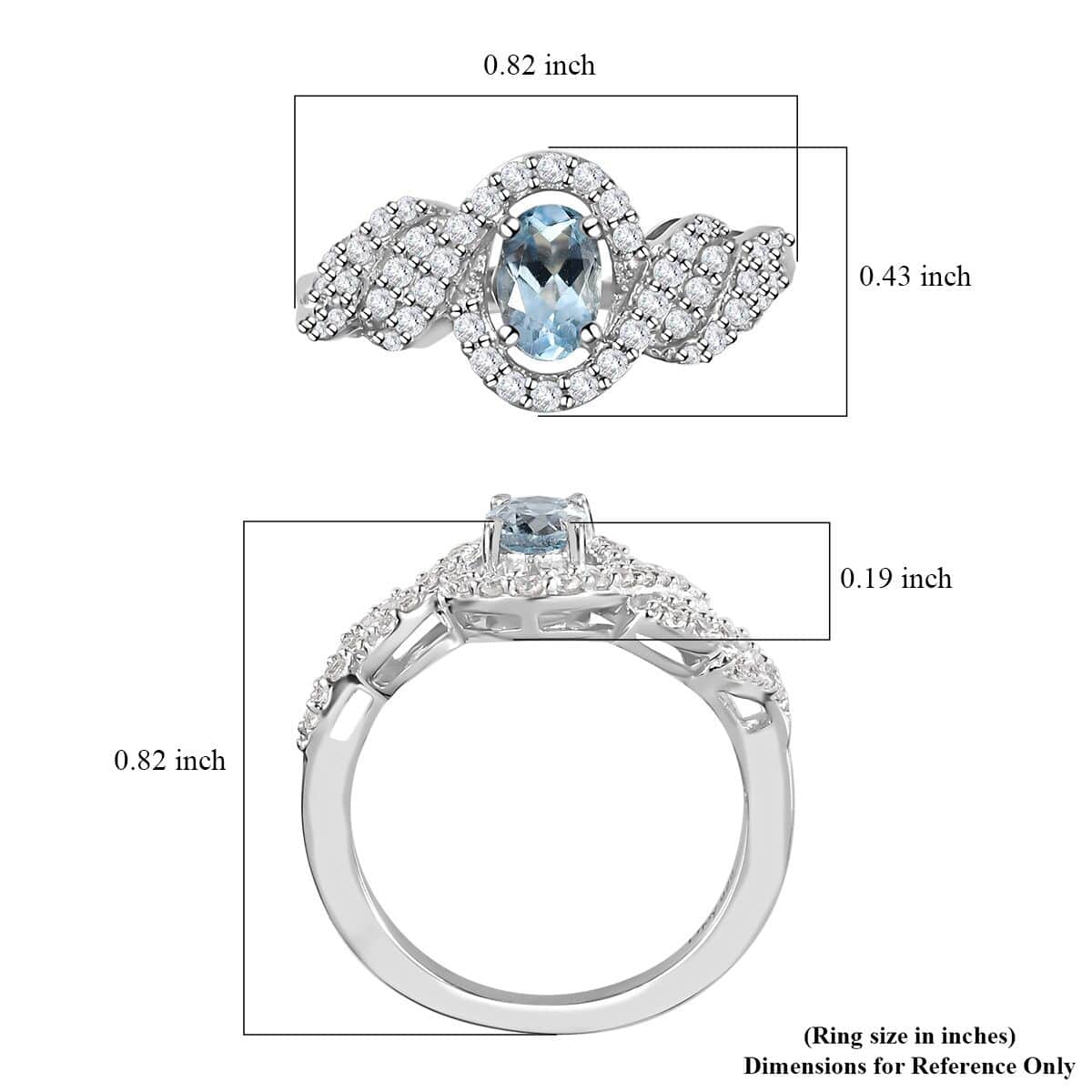 Premium Mangoro Aquamarine and White Zircon Halo Ring in Platinum Over Sterling Silver (Size 6.0) 0.90 ctw image number 5