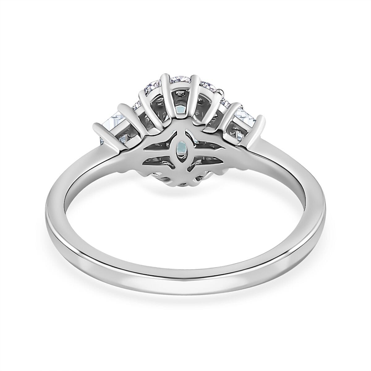 Premium Mangoro Aquamarine and White Zircon Halo Ring in Platinum Over Sterling Silver (Size 10.0) 1.10 ctw